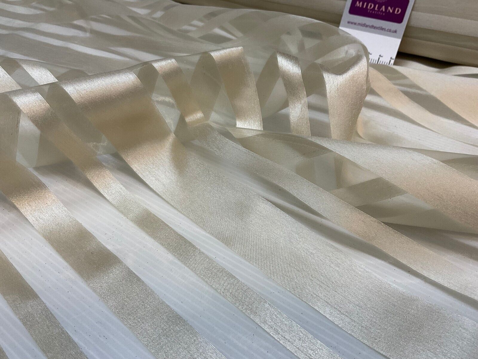 Champagne Organza Satin Striped Dress Curtian Fabric M1789