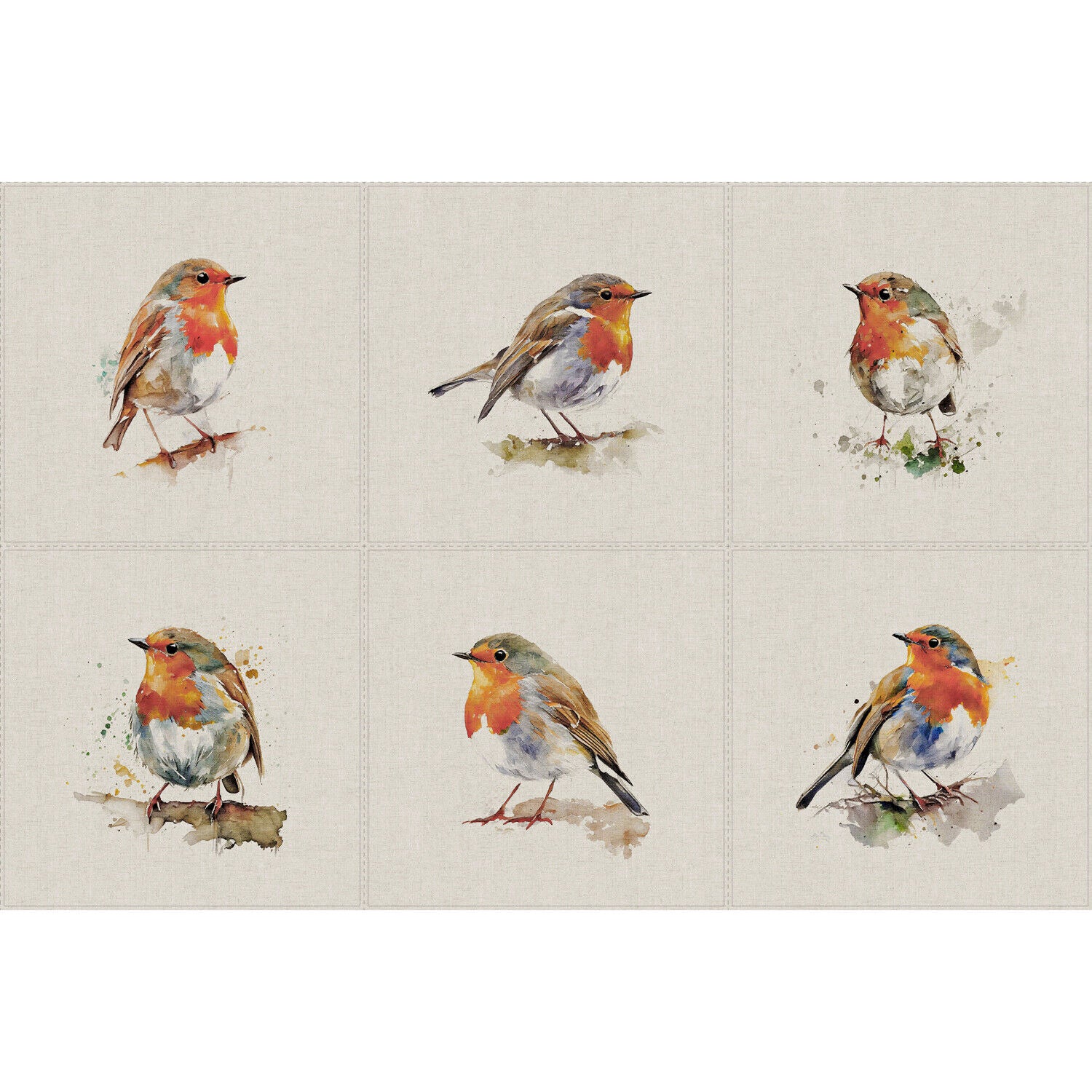 Robins Panel cushion Cotton linen look Rich Bird Birds Panel fabric M1794-1