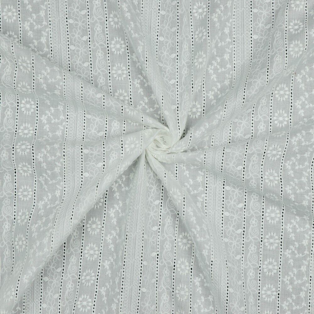 White Cotton Embroidery Summer breathability and comfort Dress fabric M1806