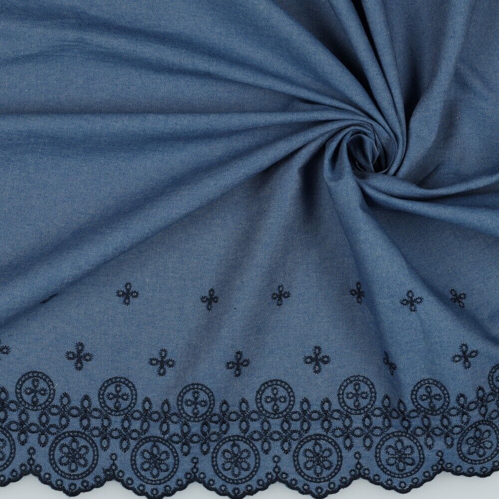 Elegant Blue Denim Border Scalloped Edge Dress fabric M1811
