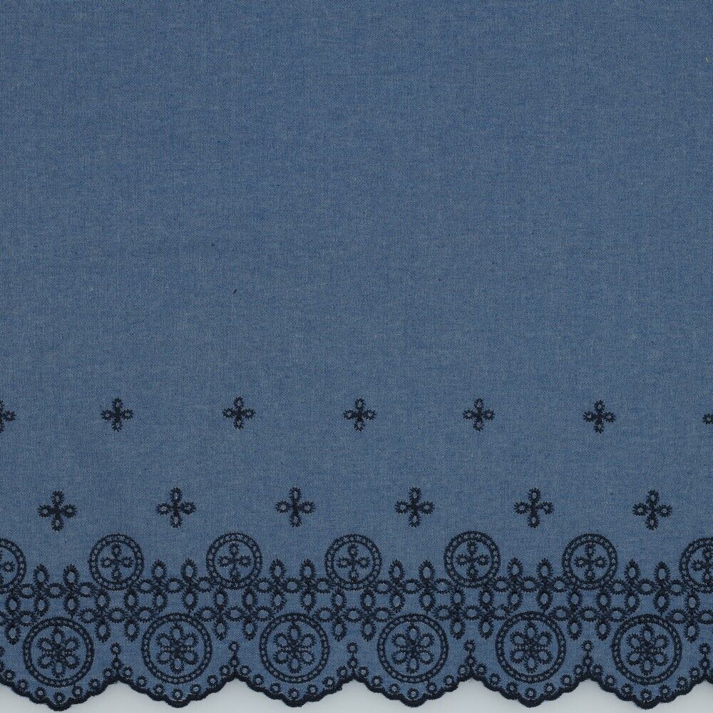 Elegant Blue Border Scalloped Edge Dress fabric M1811