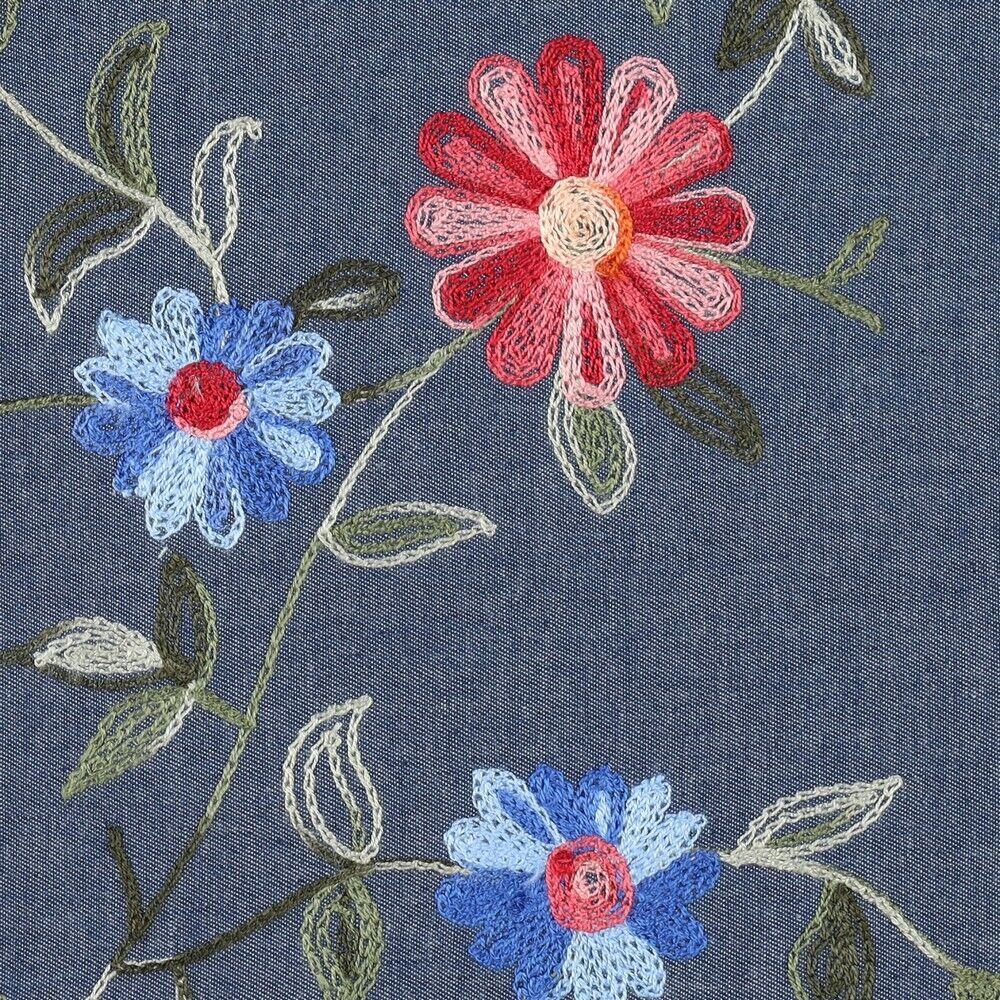 Floral Elegant Blue Border Scalloped Edge Dress fabric M1812