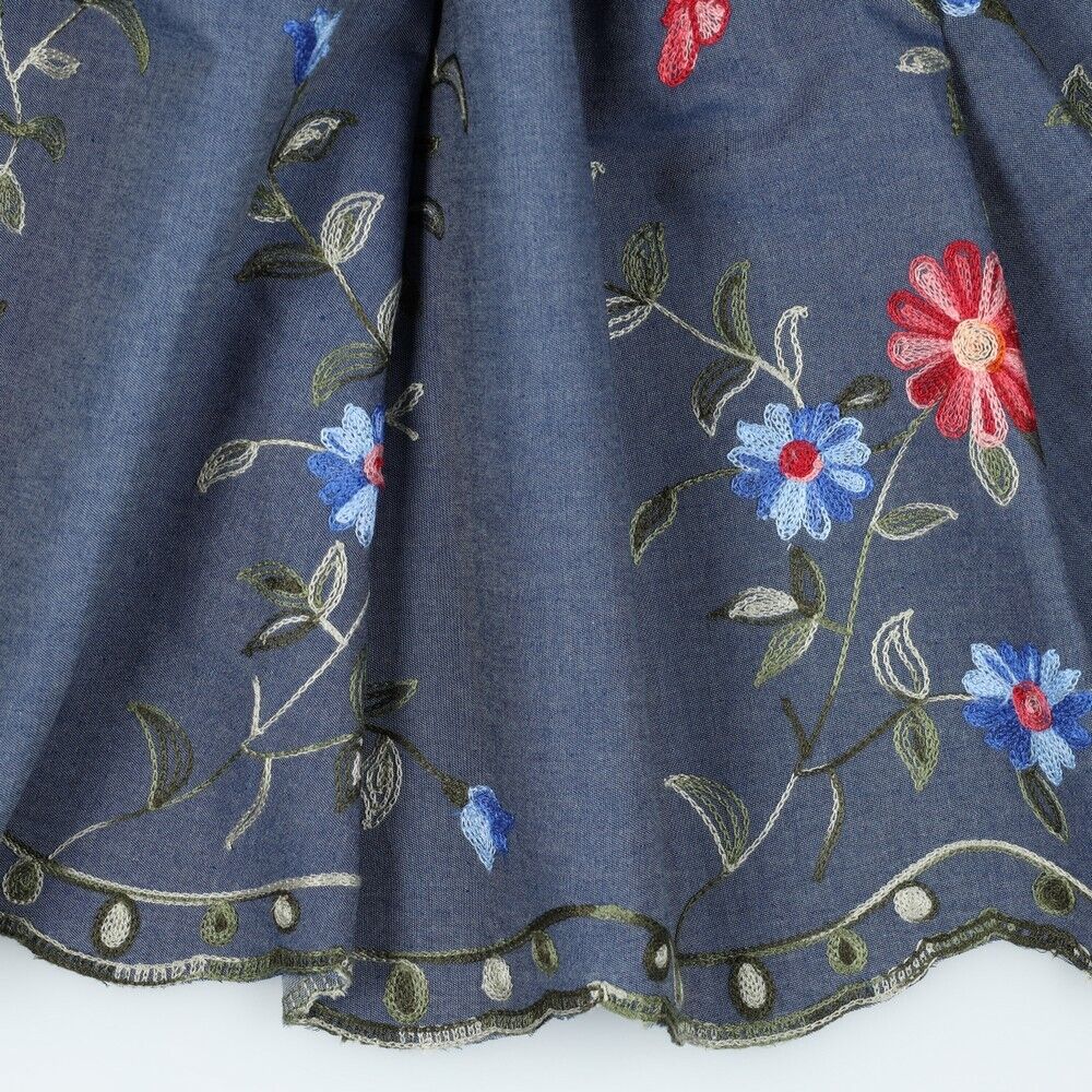 Floral Elegant Blue Denim Border Scalloped Edge Dress fabric M1812