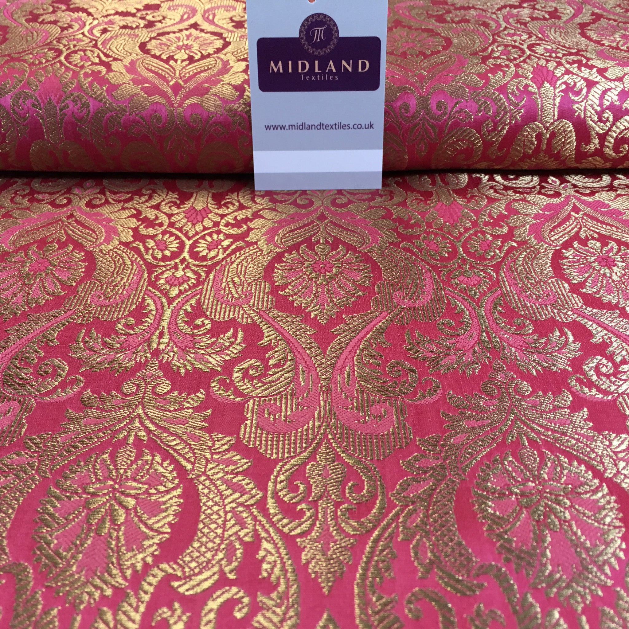 Indian Floral Ornamental Faux Silk Banarsi Brocade fabric 44' Wide M649 - Midland Textiles & Fabric
