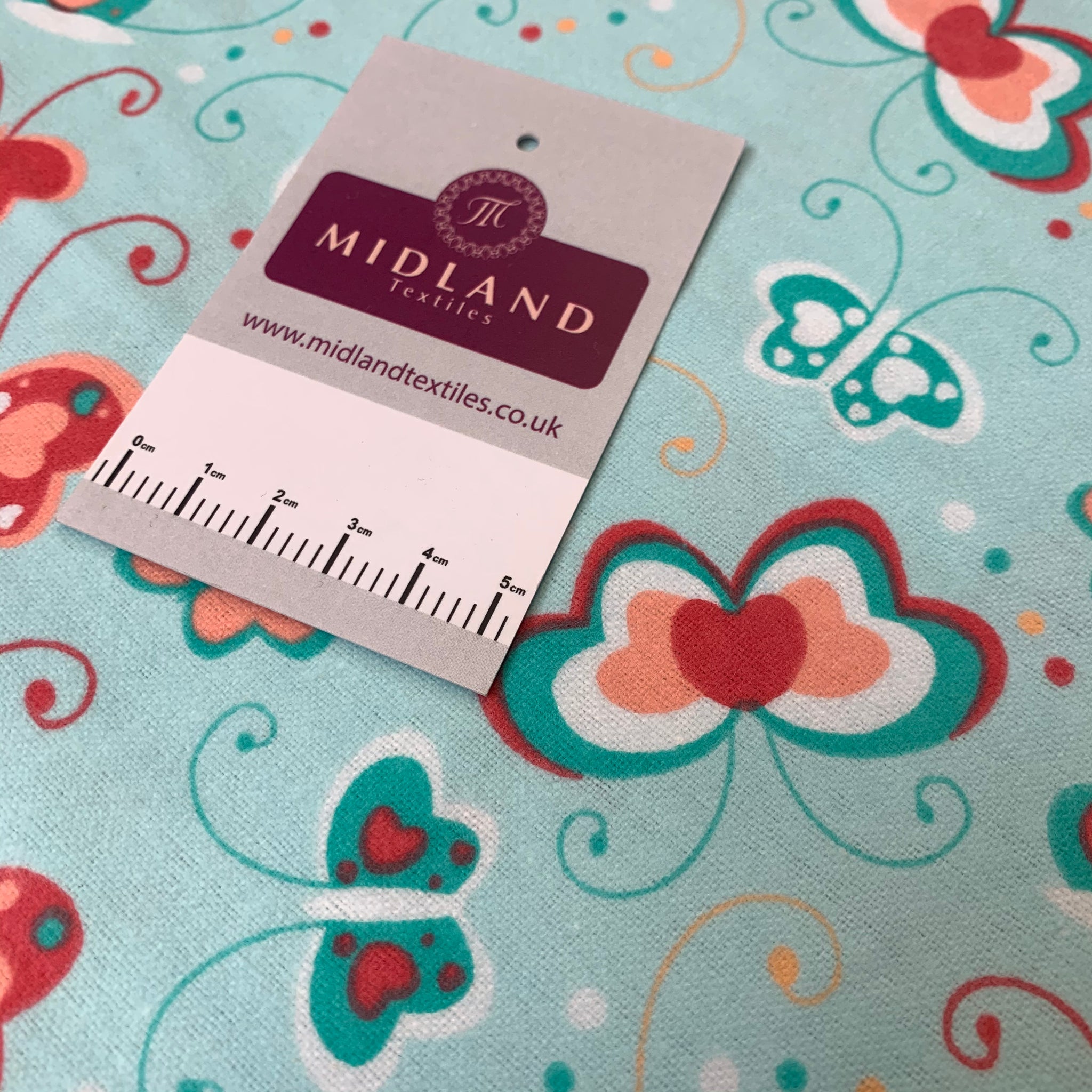 Aqua Mint Butterfly Cotton Wynciette Soft Brushed Fabric 110 cm Wide MK1227-7