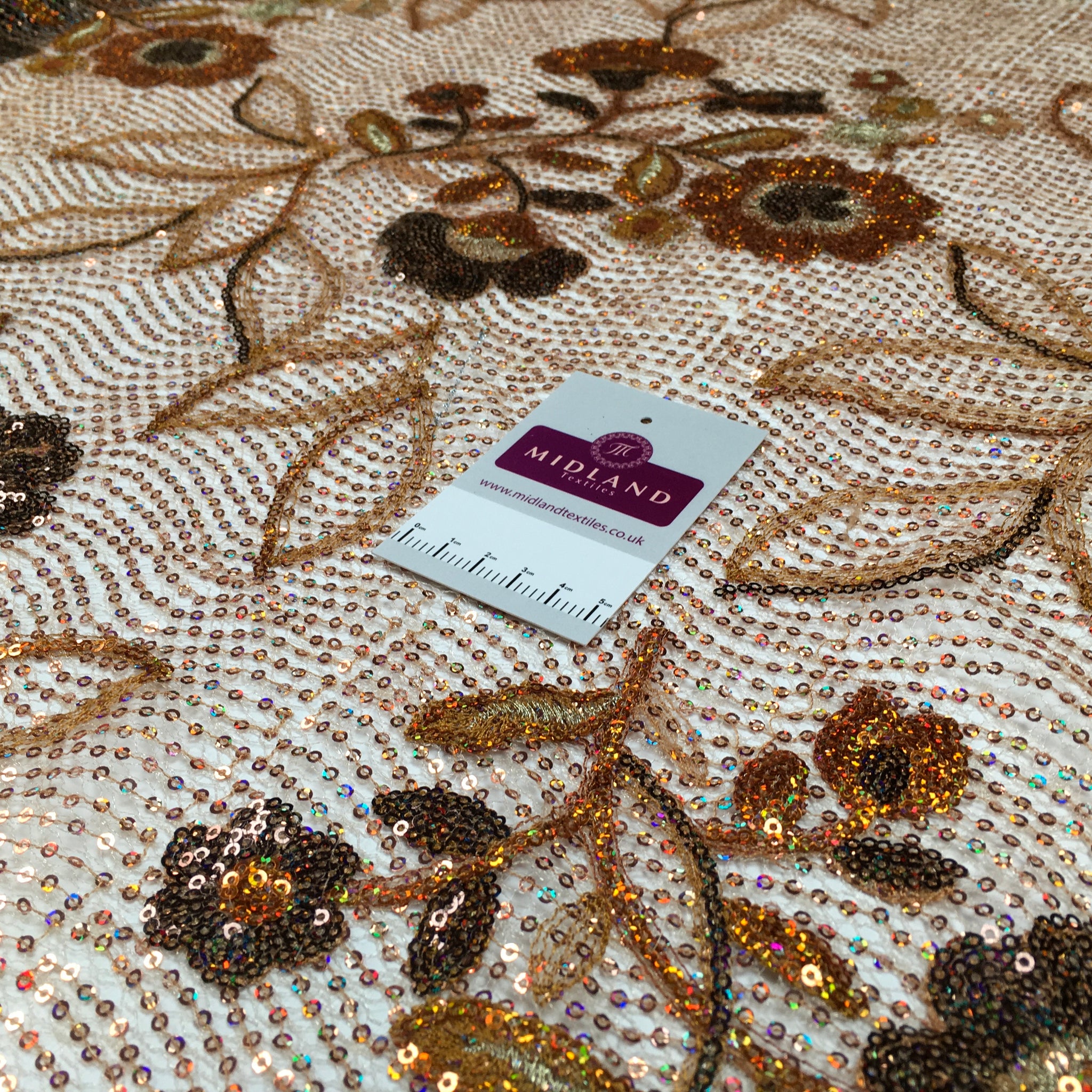 Floral sequin net mesh wedding dress Fabric 127 cm M1384 Mtex