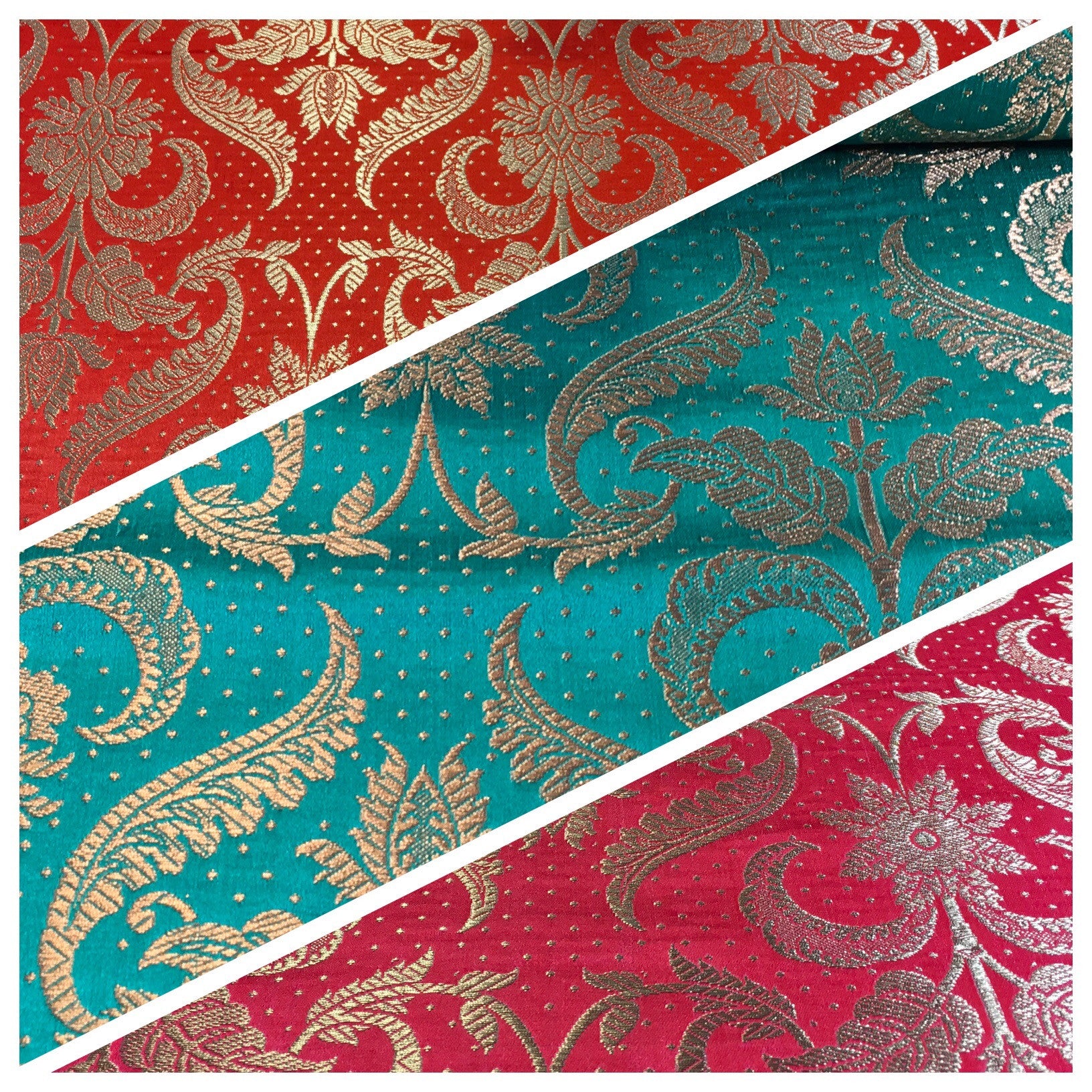 Indian Floral Ornamental metallic banarsi brocade faux silk fabric 44' Wide M648 - Midland Textiles & Fabric