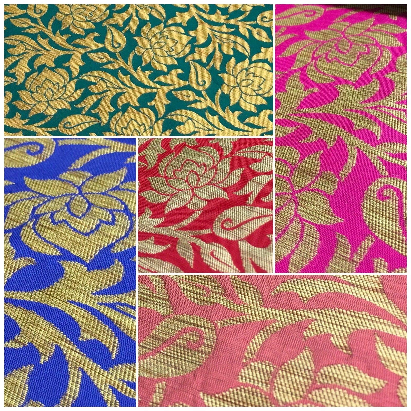 Indian Floral Gold Banarsi Brocade Faux Silk Waistcoat fabric 50" Wide MA873