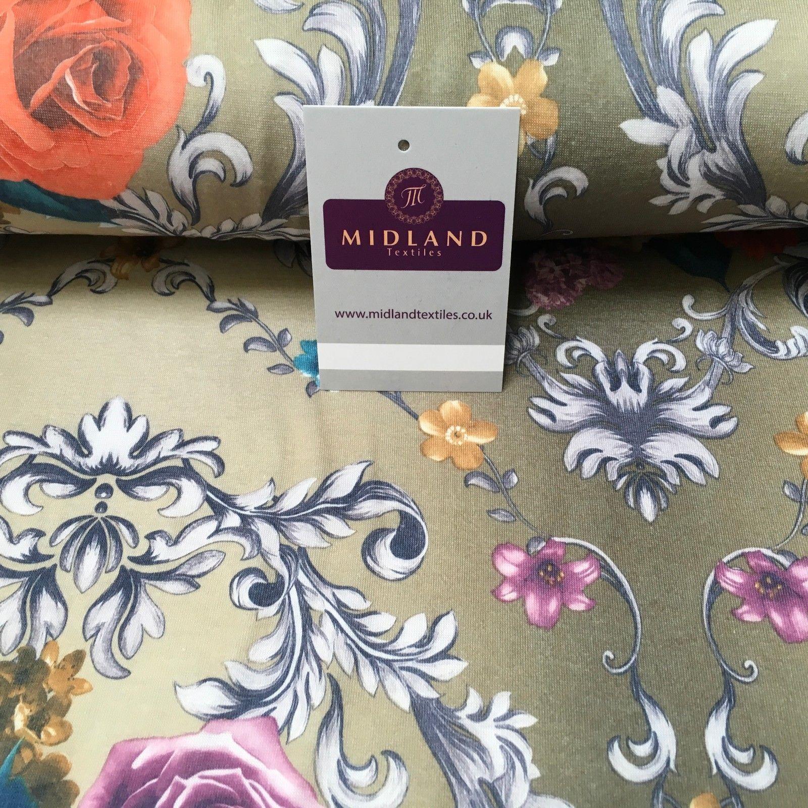 Ecru Floral Printed Cotton Jersey Dress Fabric 55' Wide MK923-10 Mtex