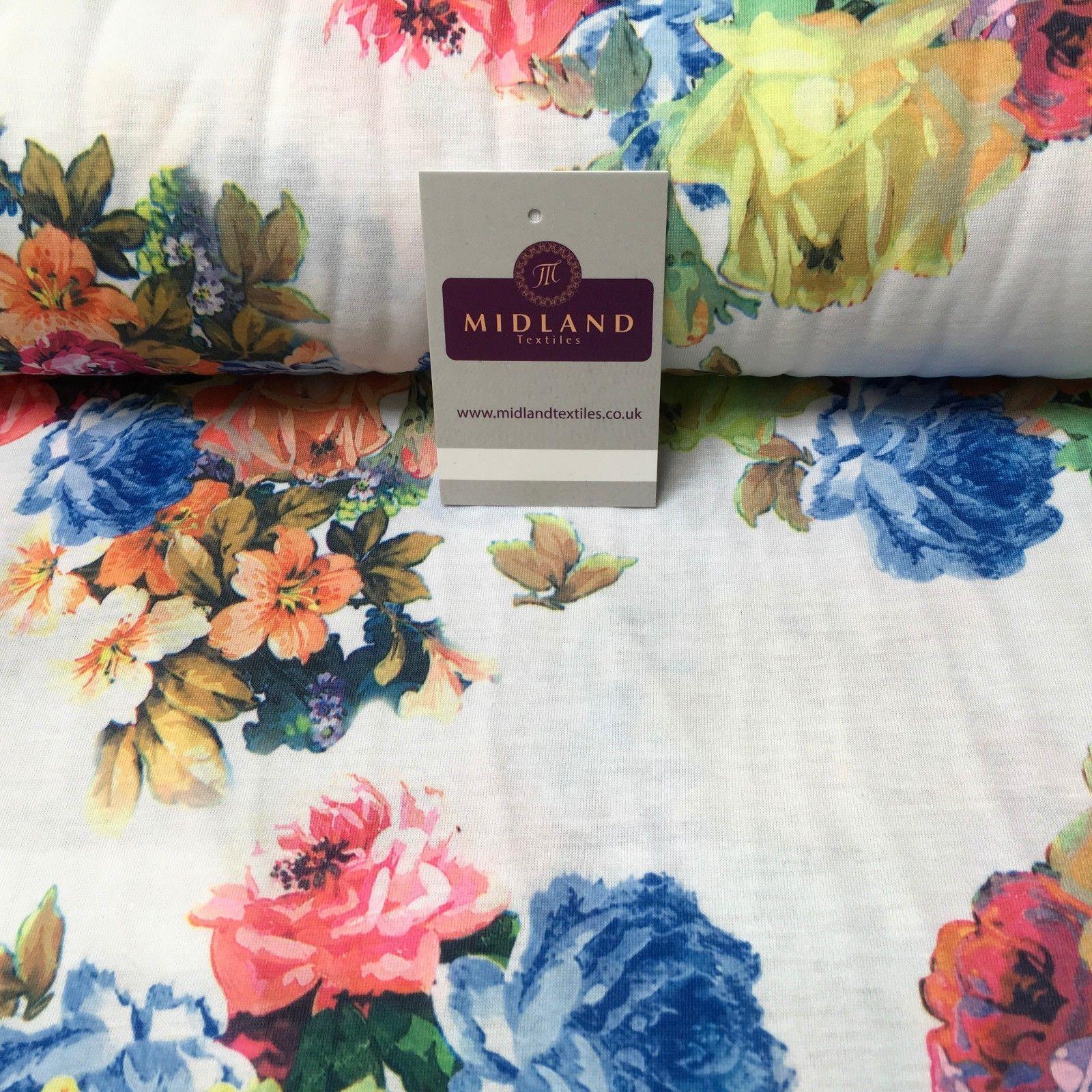 White Printed Cotton Jersey Dress Fabric 55' Wide MK923-8 Mtex