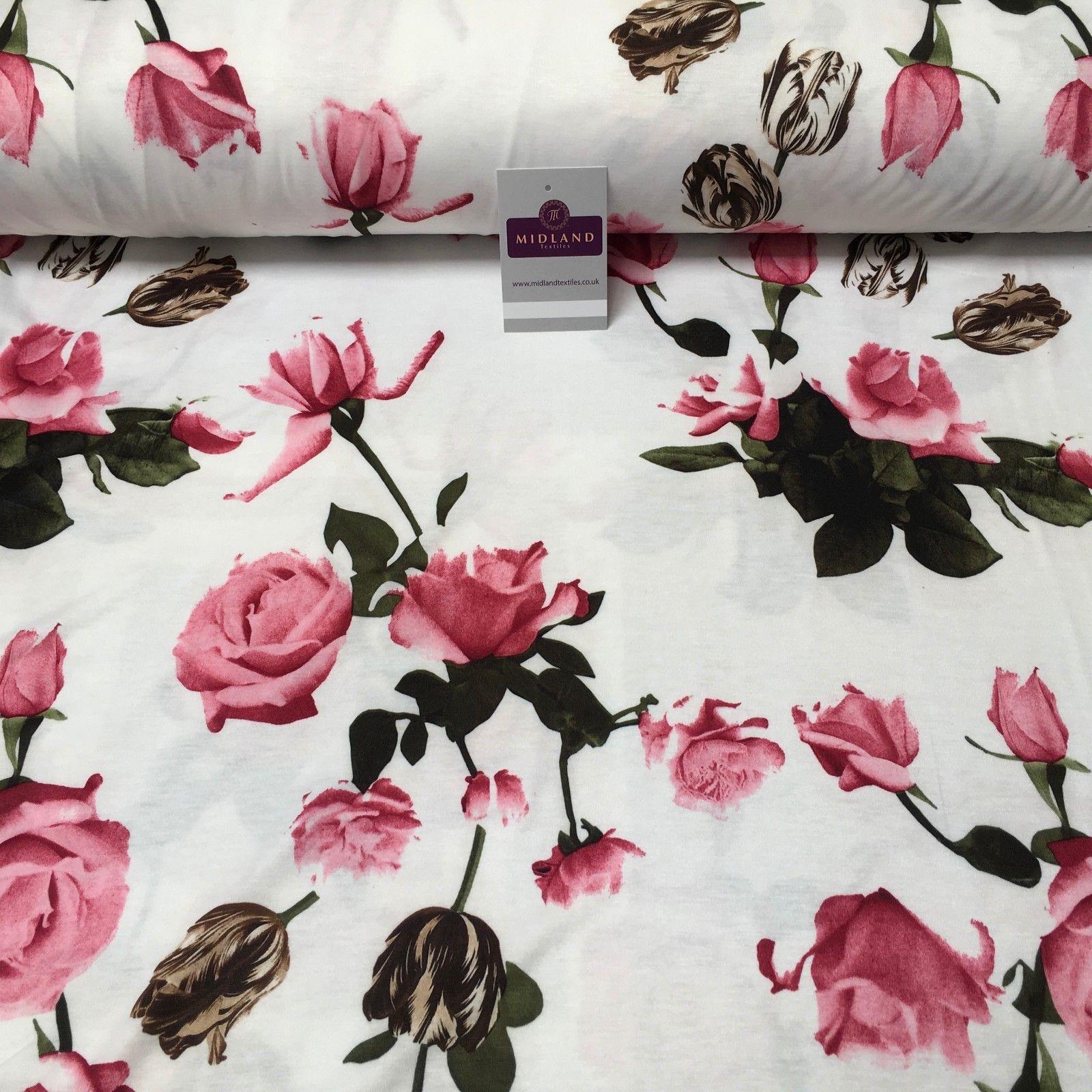 Ivory Floral Vintage Printed Cotton Jersey Dress Fabric 55" Wide MK923-5 Mtex