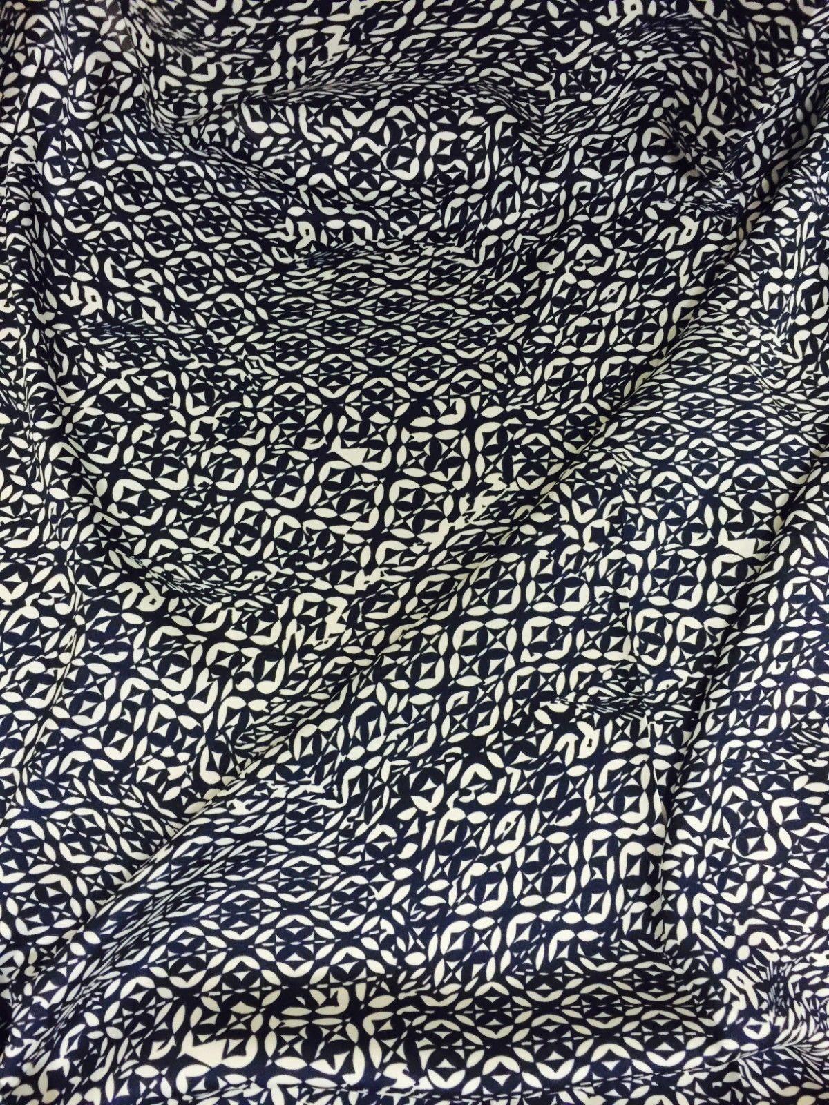 Navy and White aztec print silky polyester Satin crepe fabric 58' Wide M145-30