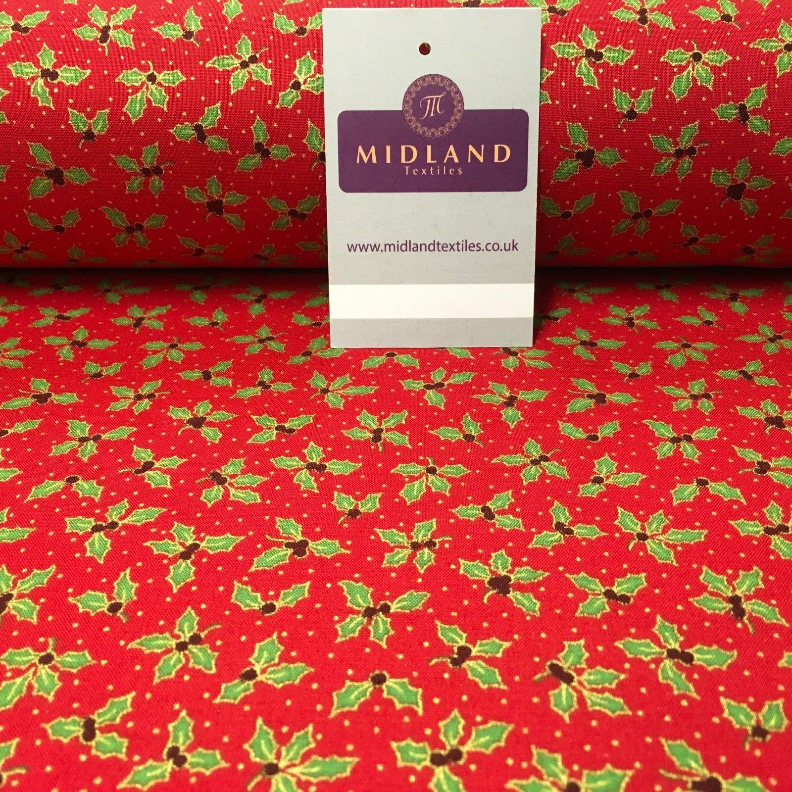 Holly Berry Gold Foil Christmas 100% Cotton  Printed fabric 58' Wide MH979
