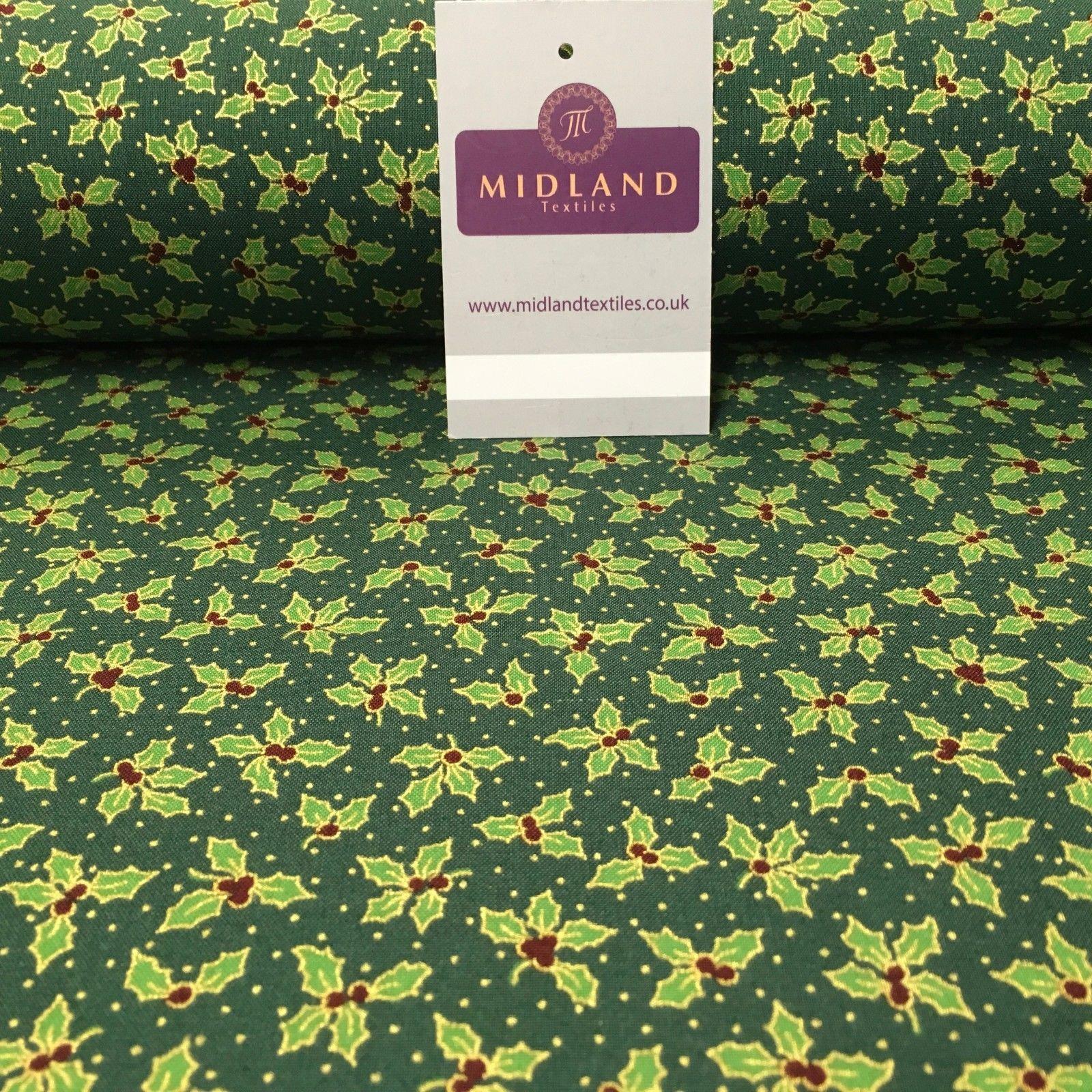 Holly Berry Gold Foil Christmas 100% Cotton  Printed fabric 58' Wide MH979