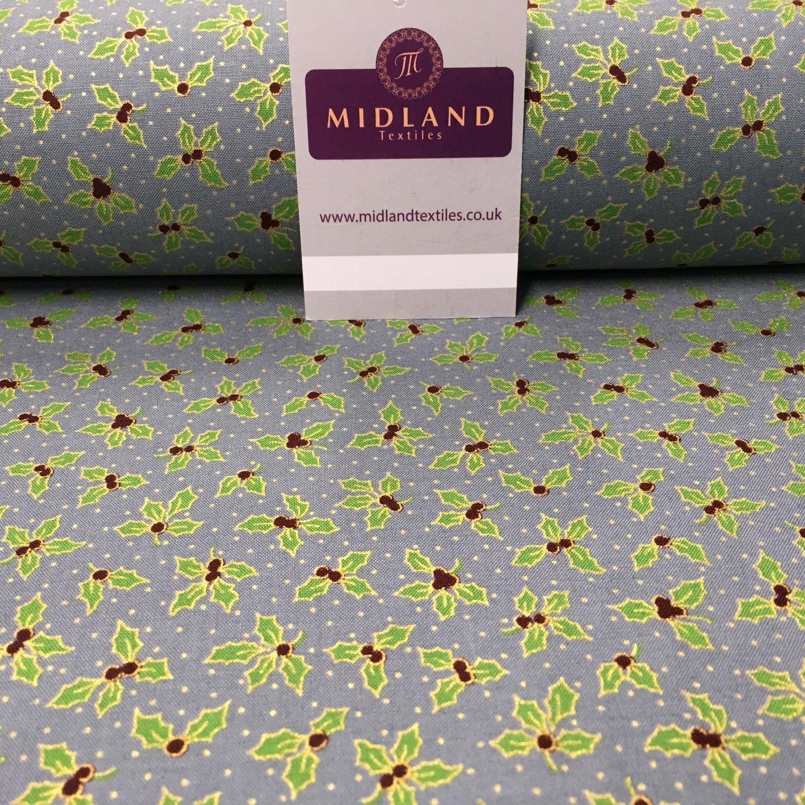 Holly Berry Gold Foil Christmas 100% Cotton  Printed fabric 58' Wide MH979