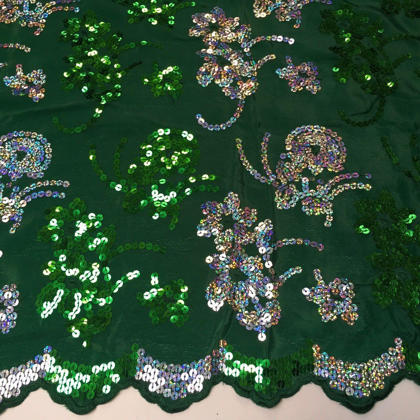 Floral Sequins on crepe Fabric with scalloped edge 39'  Wide MK990