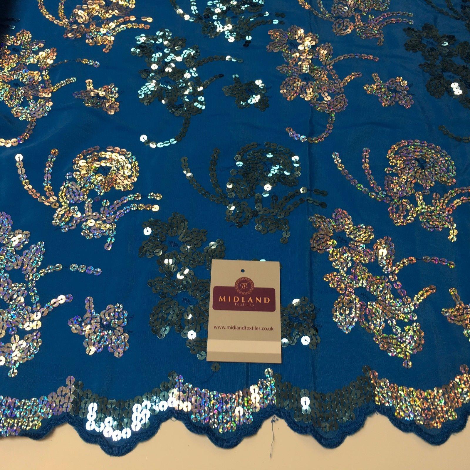 Floral Sequins on crepe Fabric with scalloped edge 39'  Wide MK990