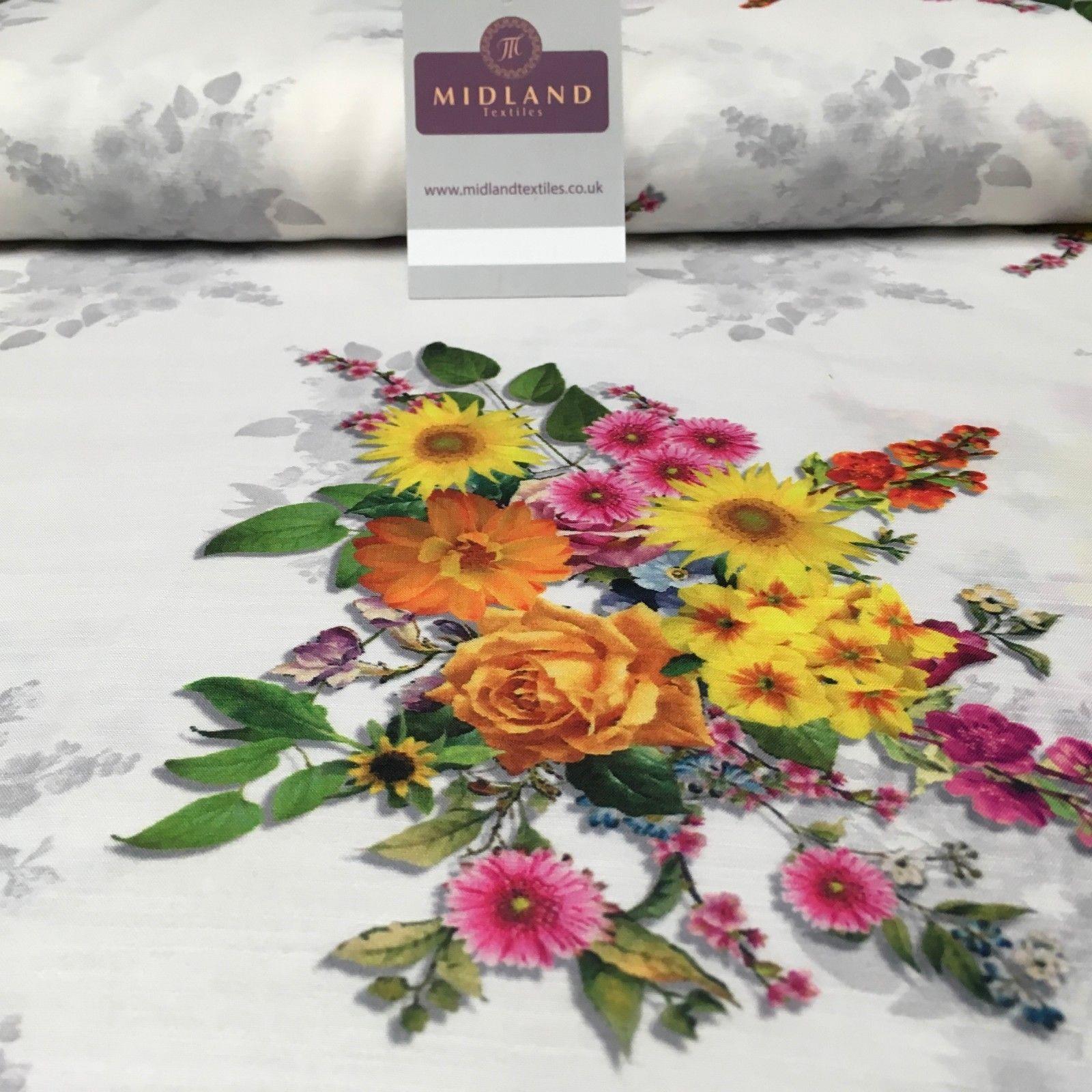 White Floral Printed Poly Muslin Lightweight Fabric 44' M1025 Mtex