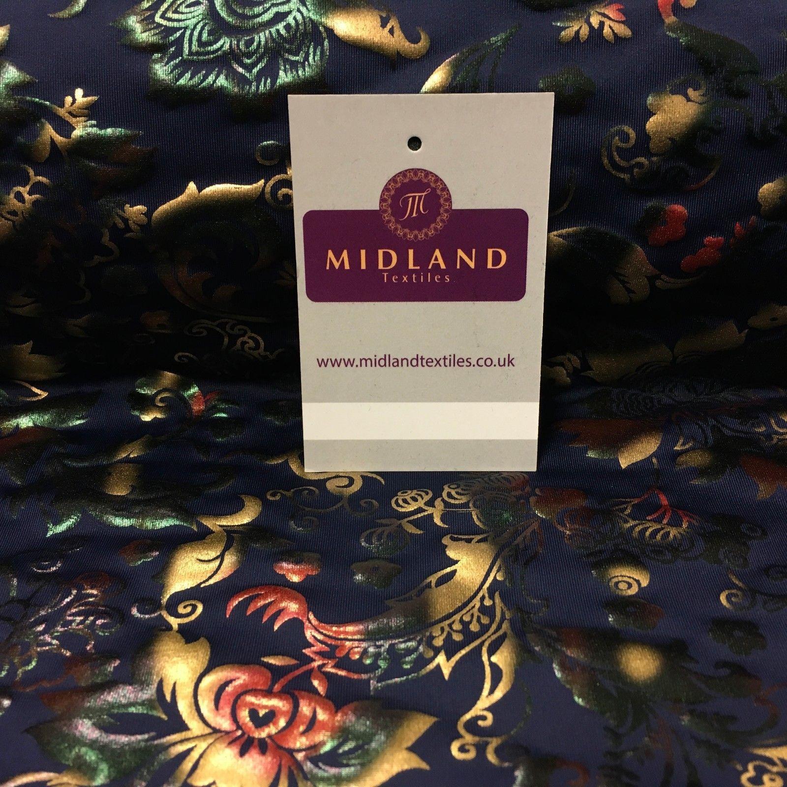 Navy Multicoloured Spandex Jersey Floral Foil Print Dress fabric 58" MU1023-1
