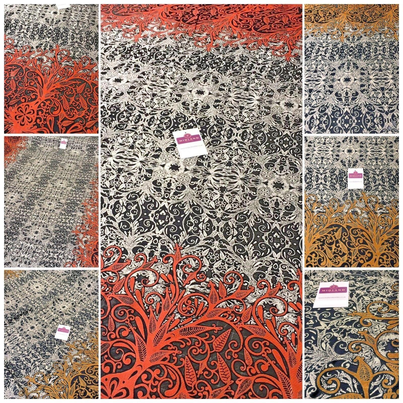 Two Tonal Double Border Burnout satin devore Chiffon fabric 58' Wide MA1029