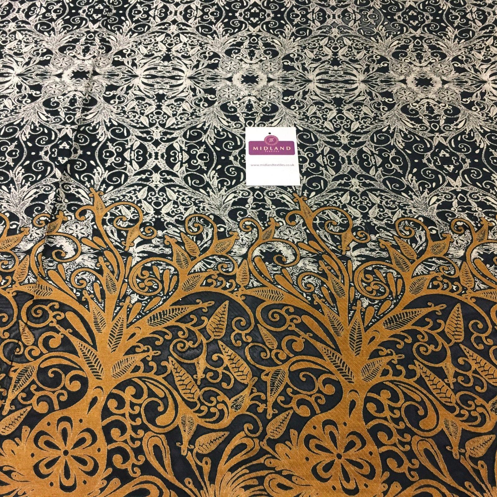 Two Tonal Double Border Burnout satin devore Chiffon fabric 58' Wide MA1029