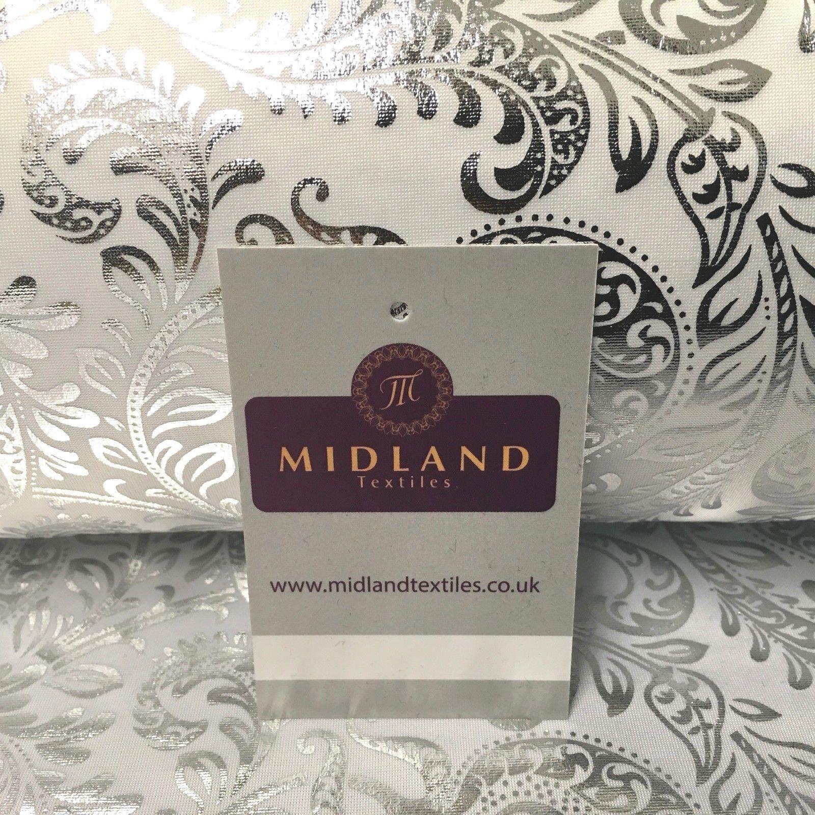 White Silver Ornamental Foil Print Poly Spandex Jersey Dress Fabric 58' MU1021-1