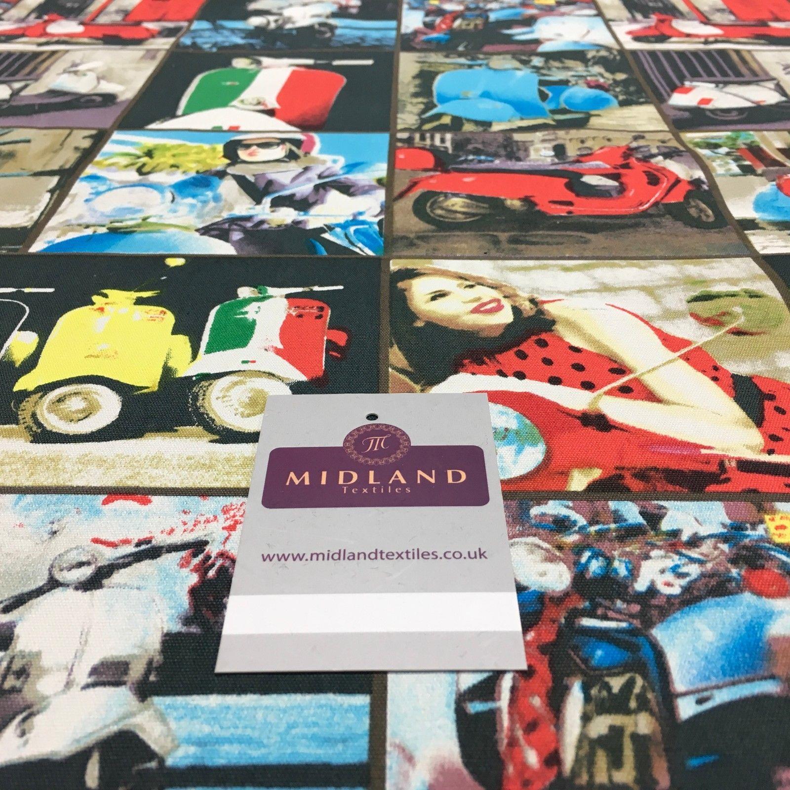 Grey Retro Italian Scooter Printed 100% Cotton Canvas Craft Fabric 58' MK856-15