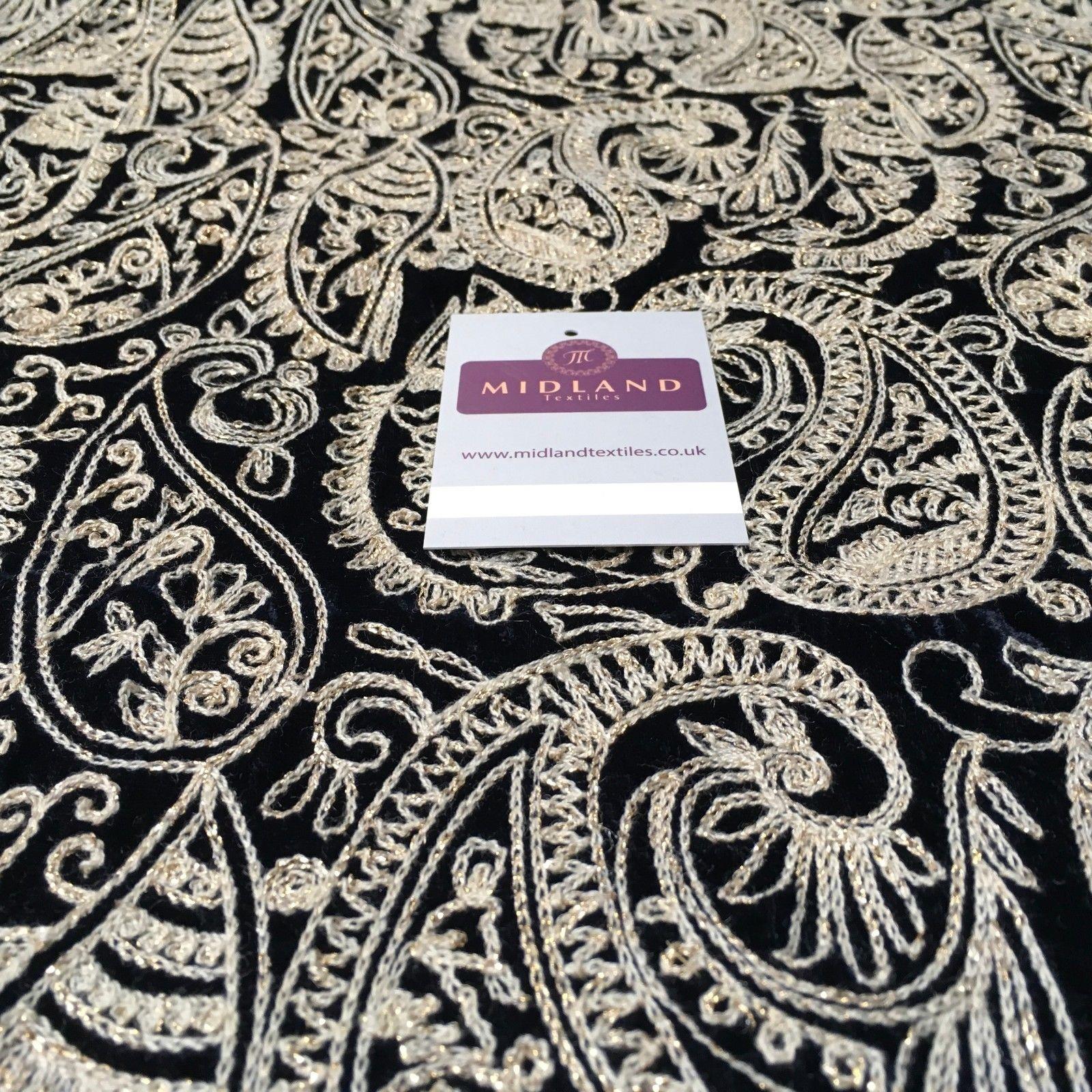 metallic thread Paisley Embroidered Micro Velvet Dress Fabric 40' M1038 Mtex
