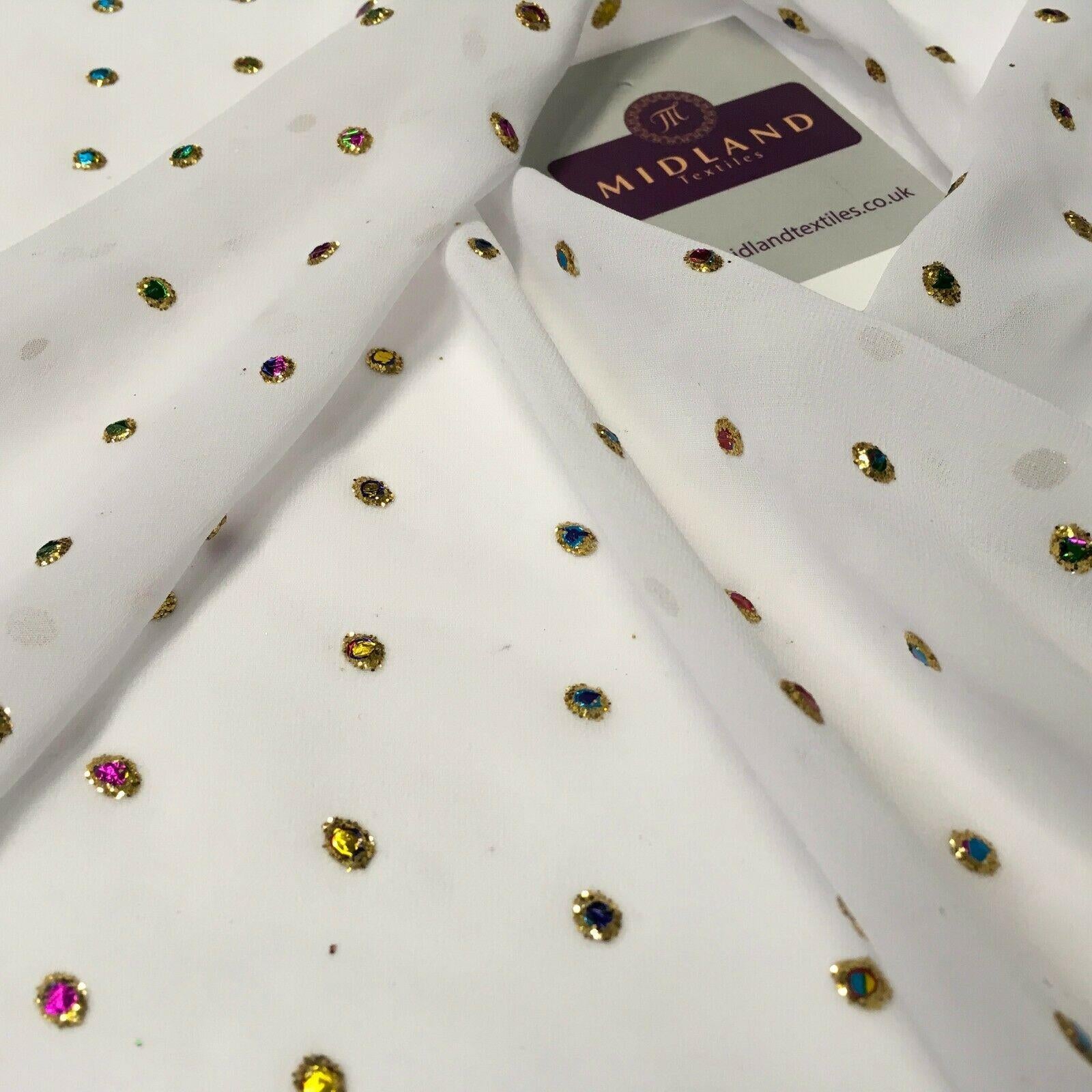Multicoloured dew drop White chiffon fabric Fabric 140cm Wide MA1077 Mtex