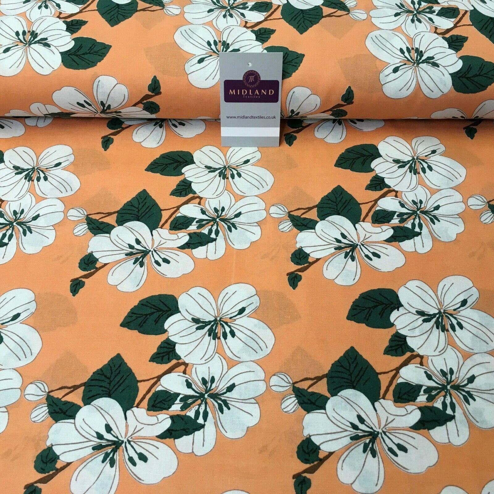 Peach Floral Printed Cotton Linen Dress Fabric 150cm Wide MK1086-3