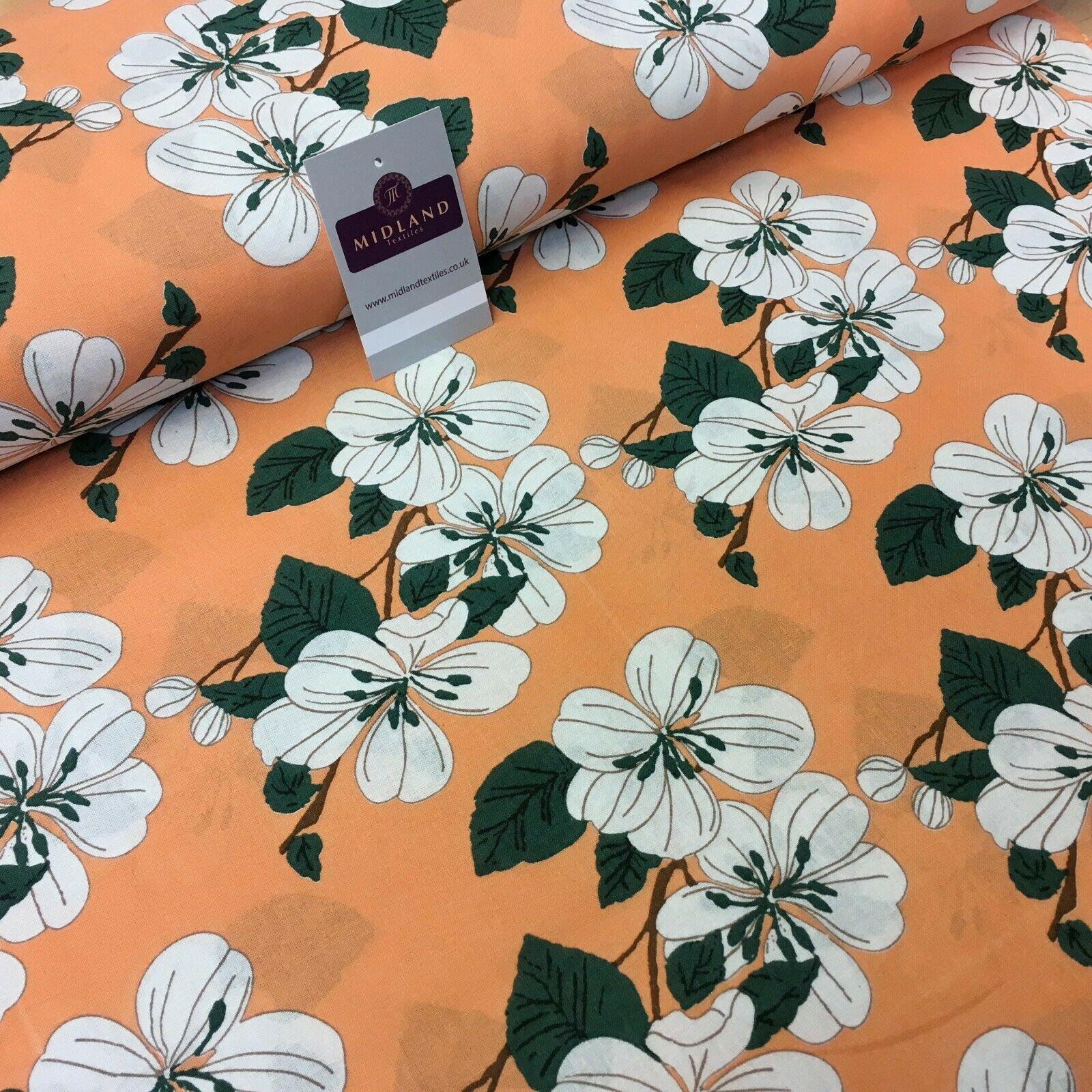 Peach Floral Printed Cotton Linen Dress Fabric 150cm Wide MK1086-3