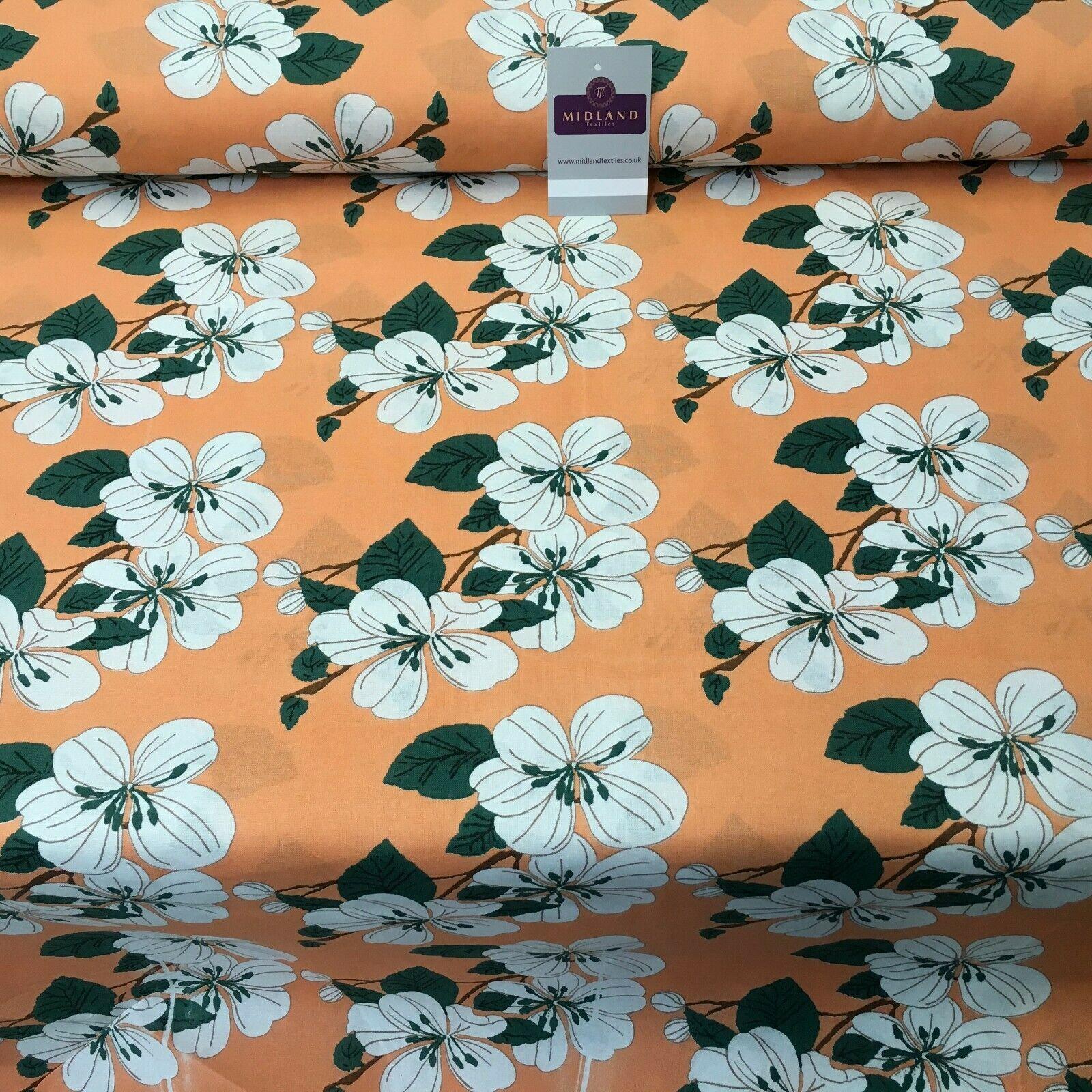 Peach Floral Printed Cotton Linen Dress Fabric 150cm Wide MK1086-3
