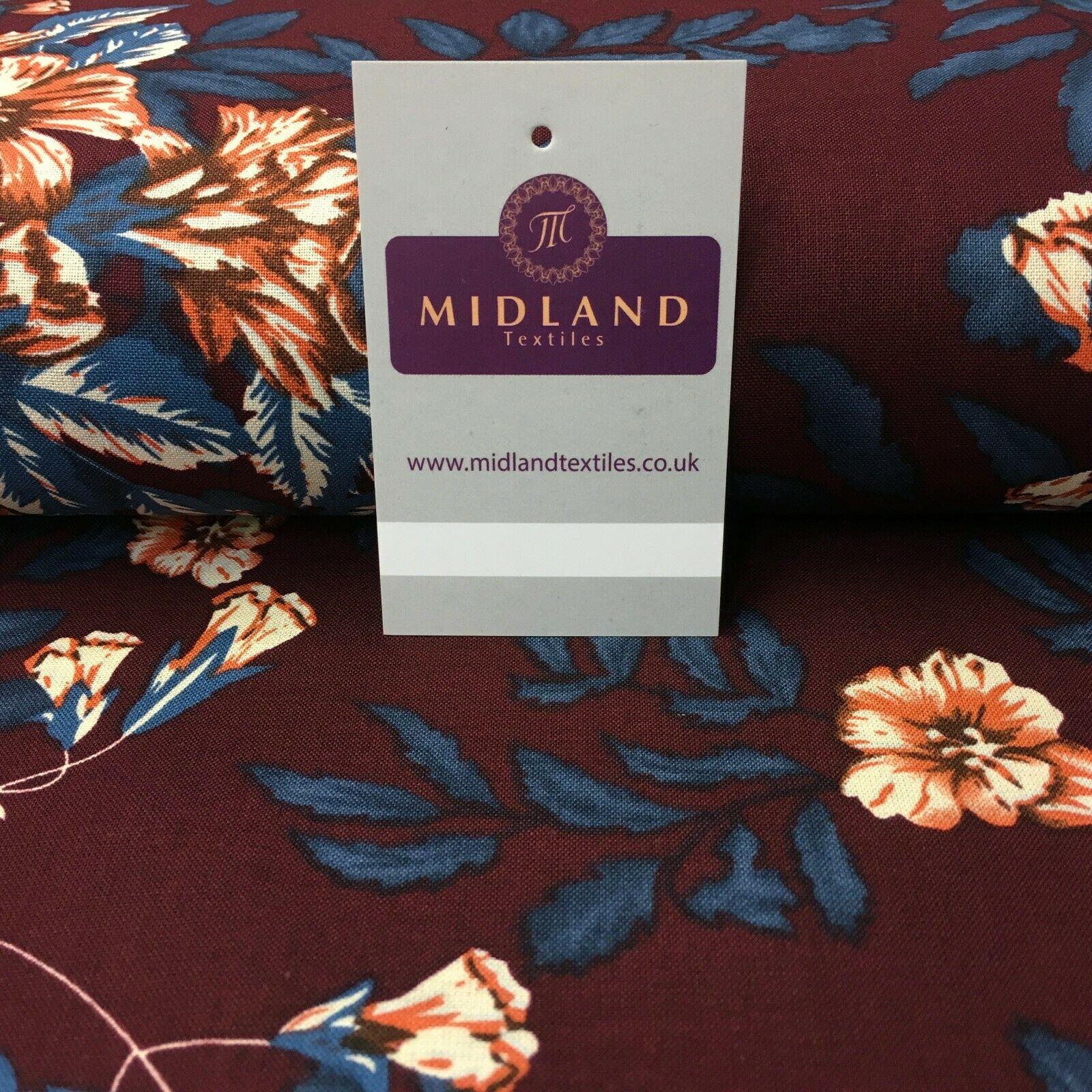 Wine Teal Floral Printed Cotton Linen Dress Fabric 150cm Wide MK1086-9