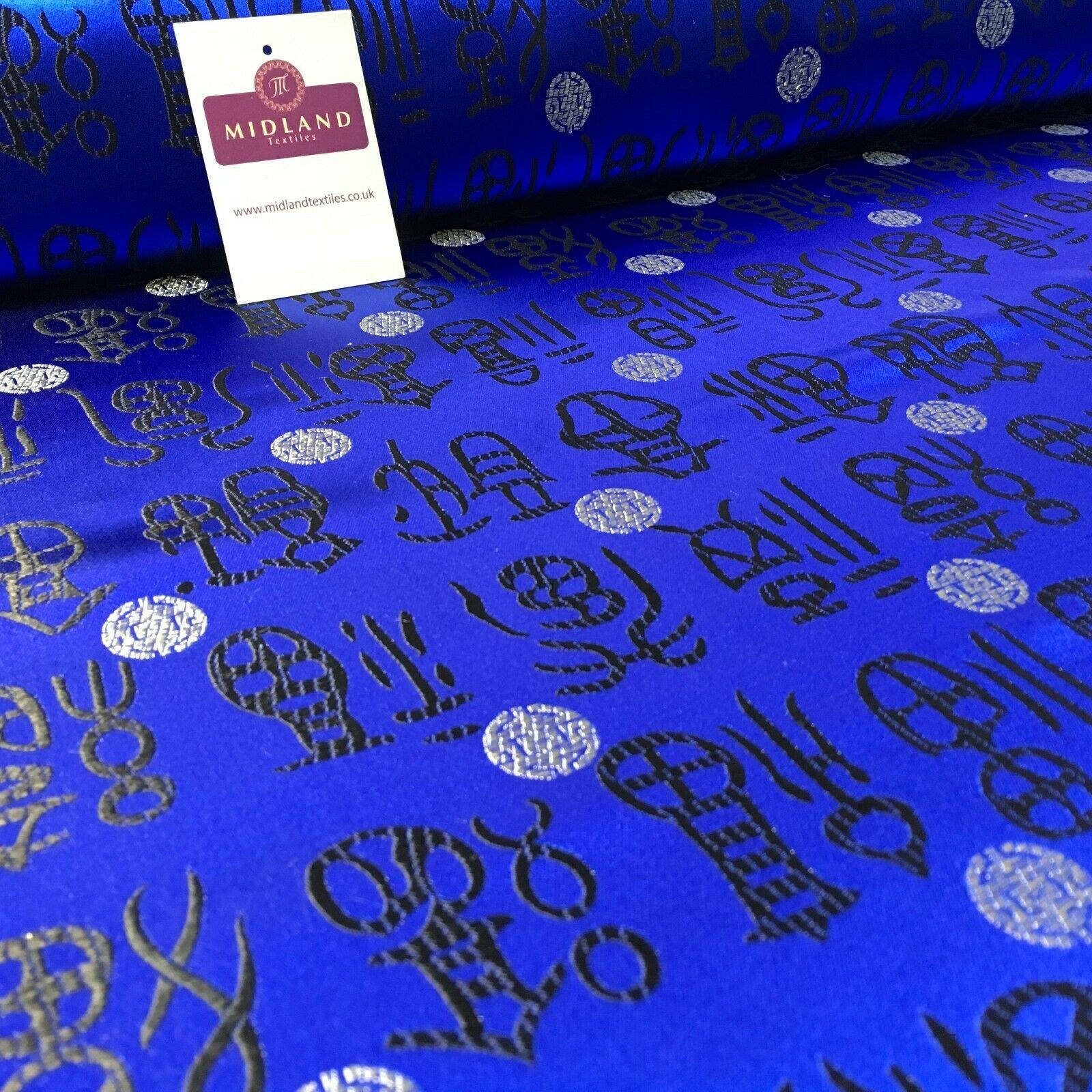 Royal Blue and Black Chinese Words & Medallion Brocade Fabric 110cm Wide M395-25