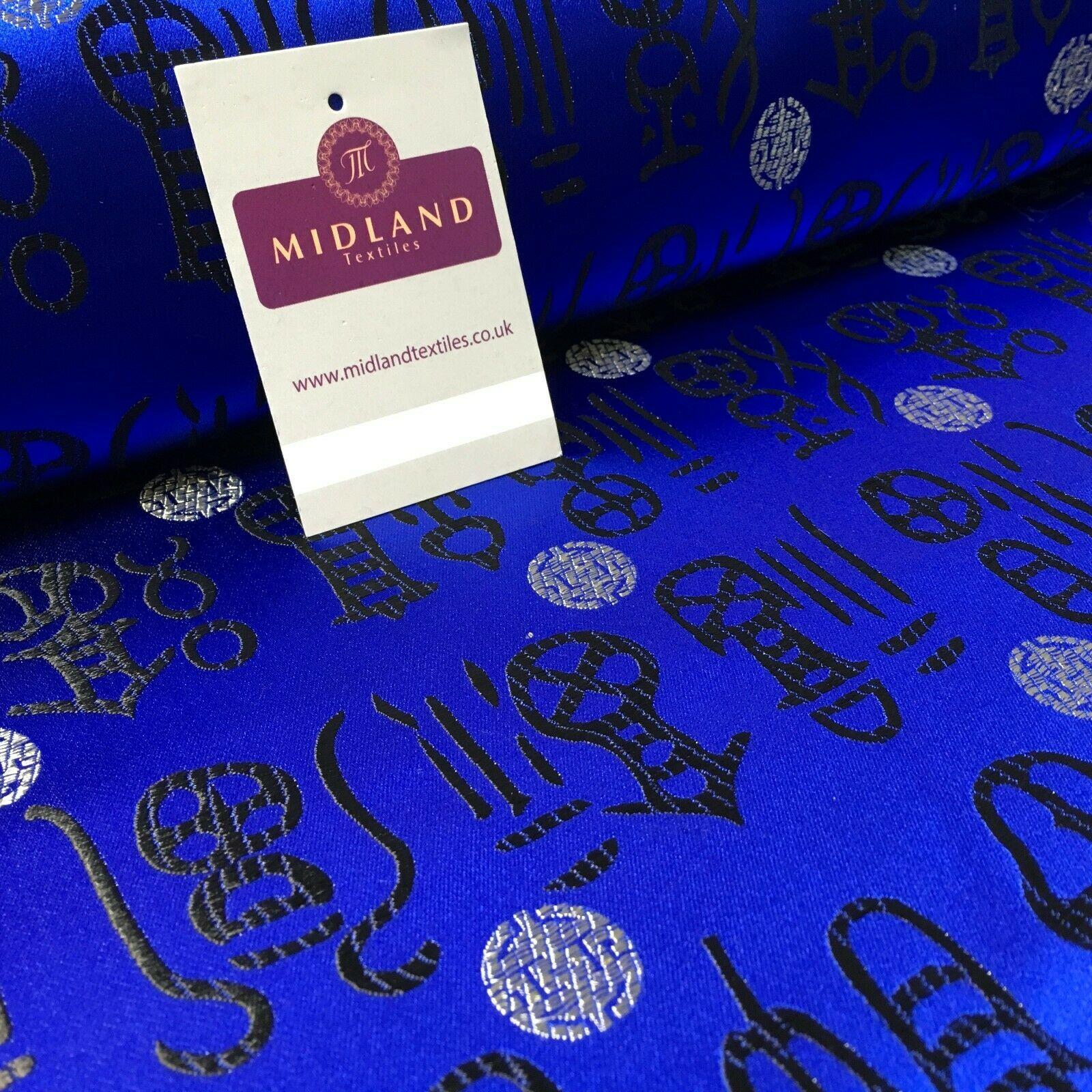 Royal Blue and Black Chinese Words & Medallion Brocade Fabric 110cm Wide M395-25
