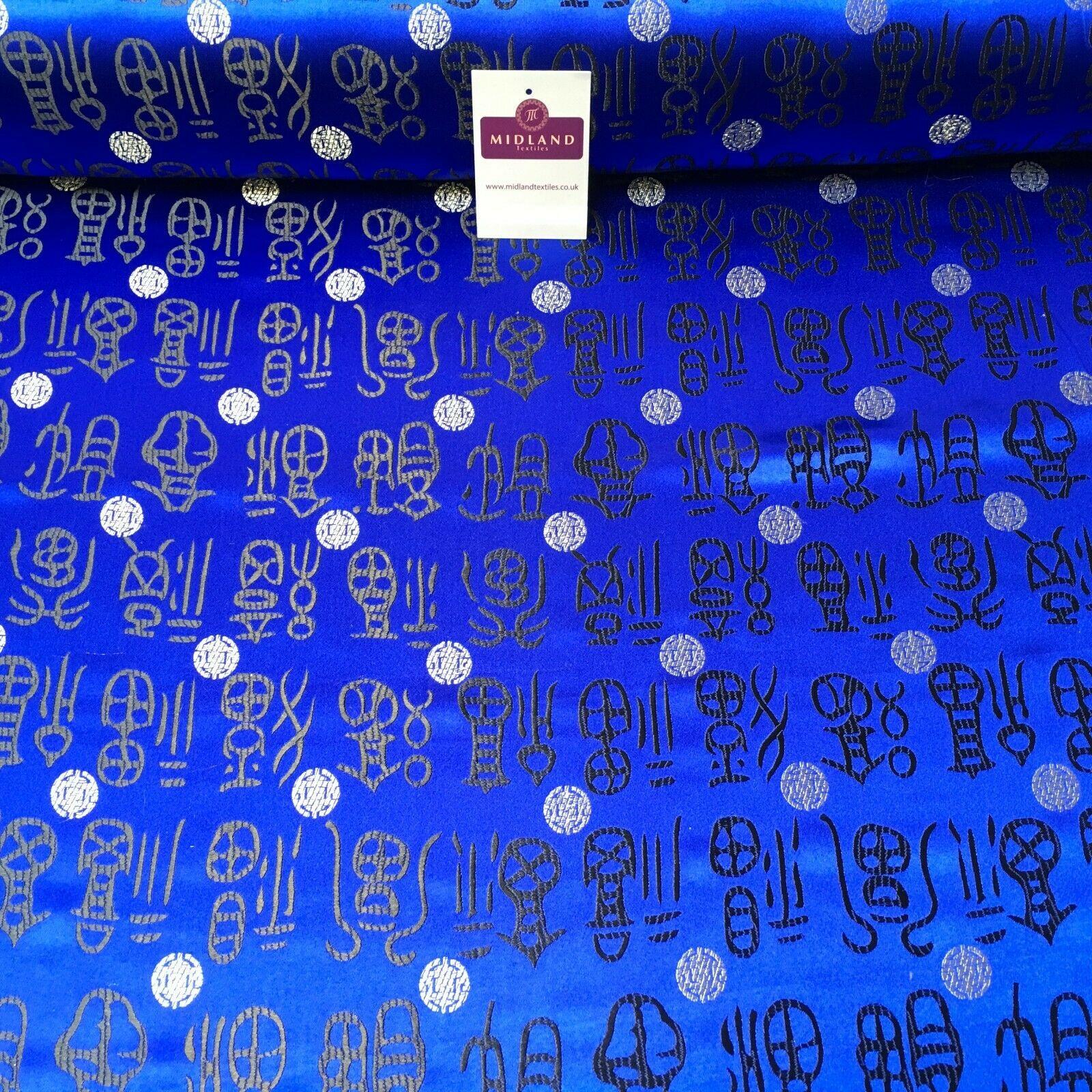 Royal Blue and Black Chinese Words & Medallion Brocade Fabric 110cm Wide M395-25