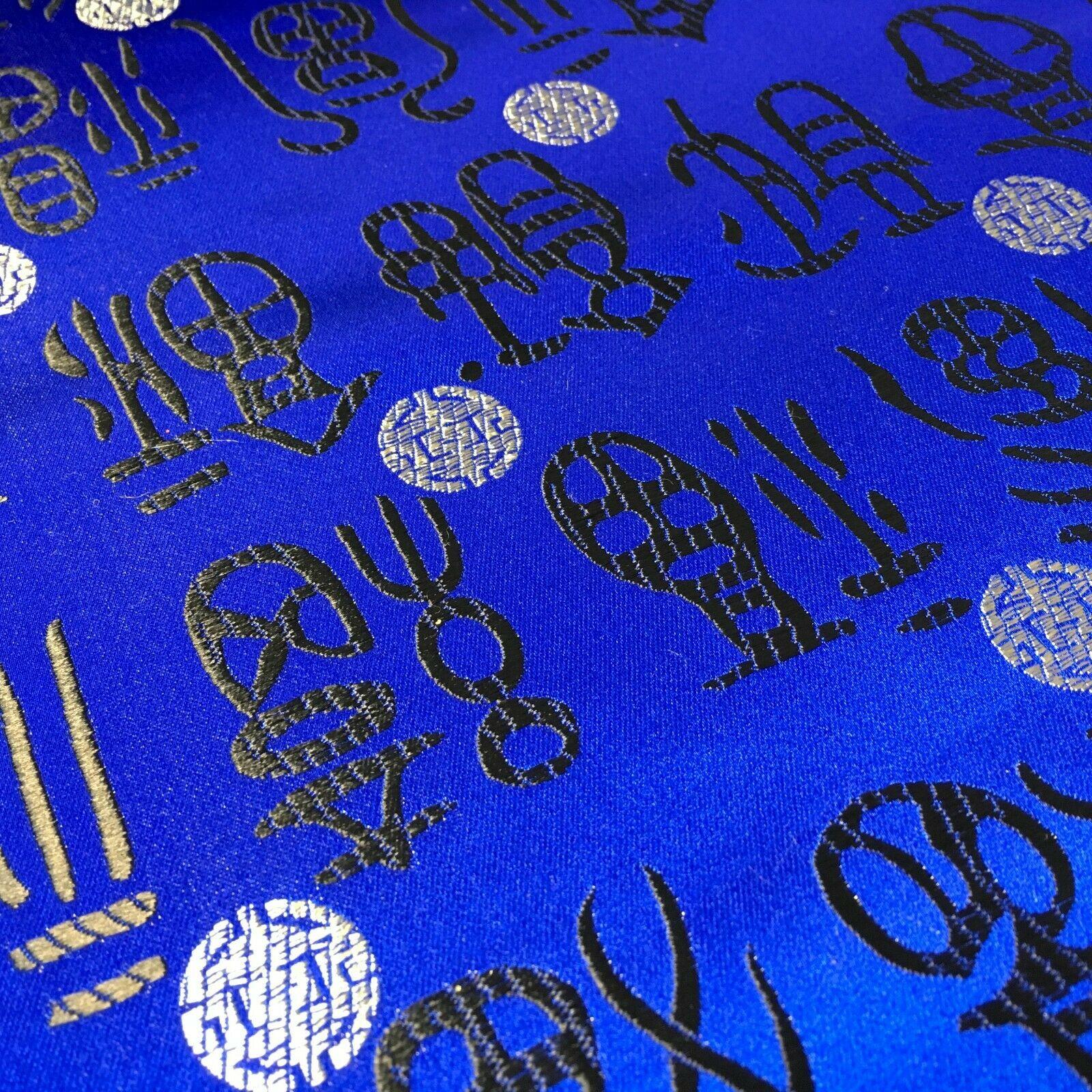 Royal Blue and Black Chinese Words & Medallion Brocade Fabric 110cm Wide M395-25