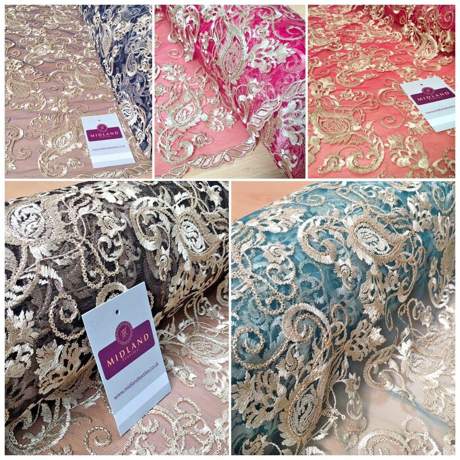 Double Scalloped Border Floral Paisley Tulle net Dress Fabric 120cm Wide MJ1069