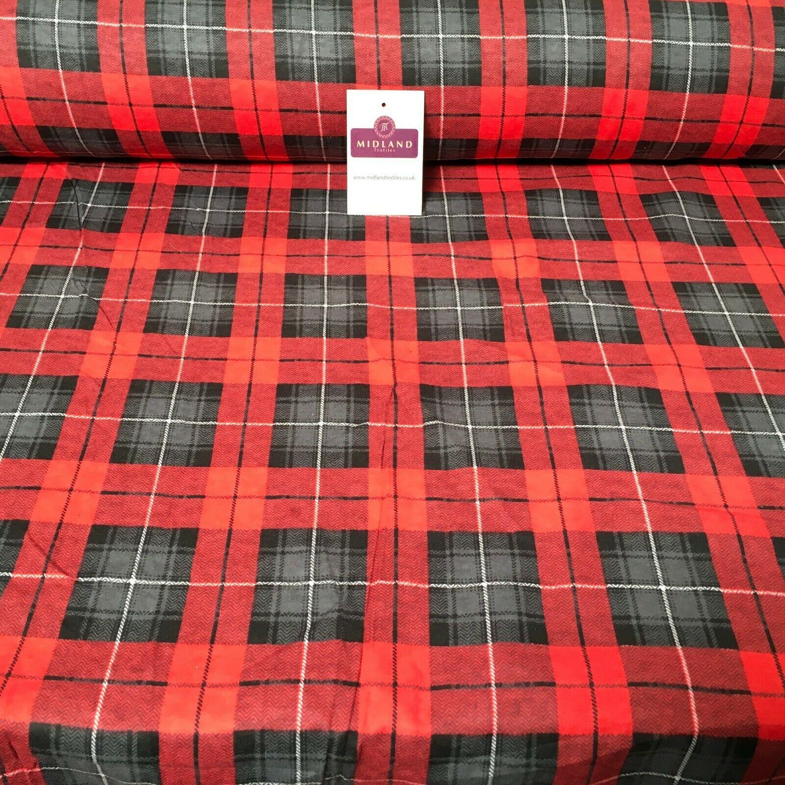 Red Grey Tartan Cotton Wynciette Soft Brushed Flannel Fabric 58" Wide MK988-30