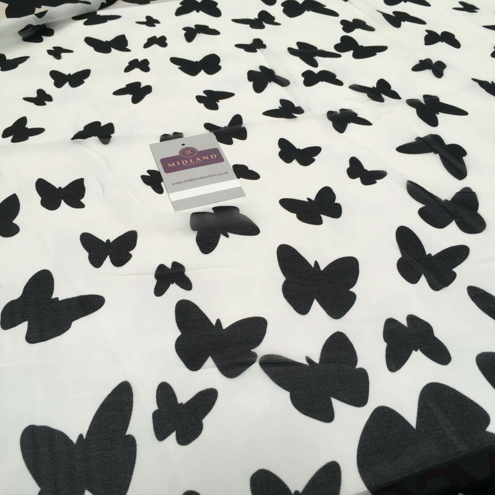 Black Ivory Butterfly Silhouette Printed Chiffon Fabric 150 cm Wide MK1084-5