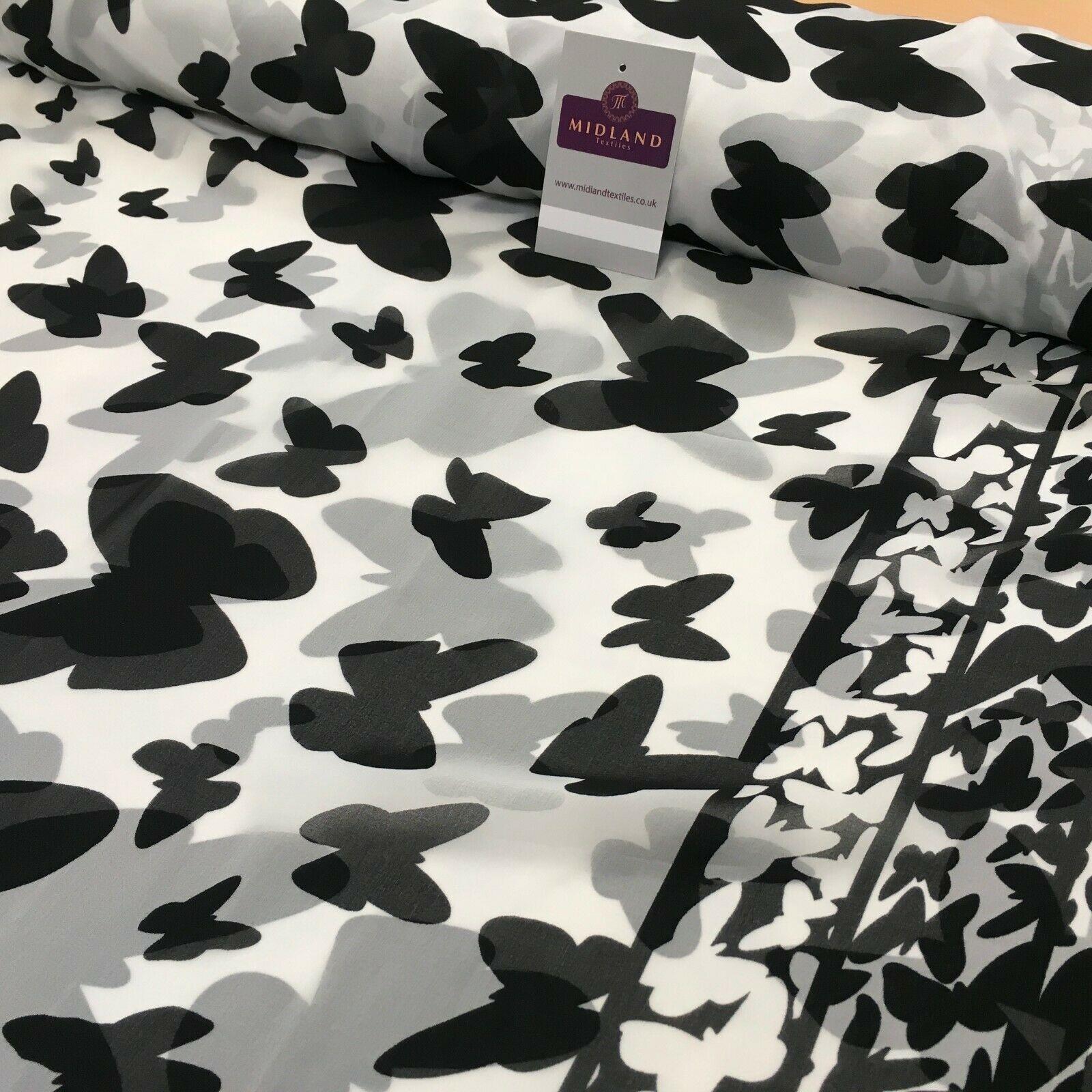Black Ivory Butterfly Silhouette Printed Chiffon Fabric 150 cm Wide MK1084-5