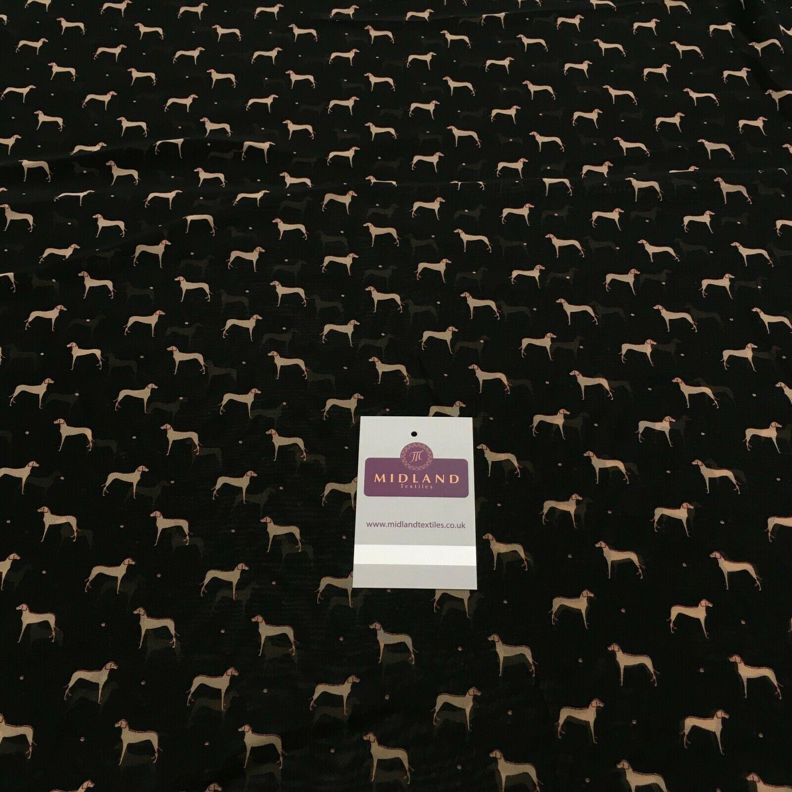 Hound dog on Black Printed Chiffon High Street Light Fabric 150 cm MK1084-12