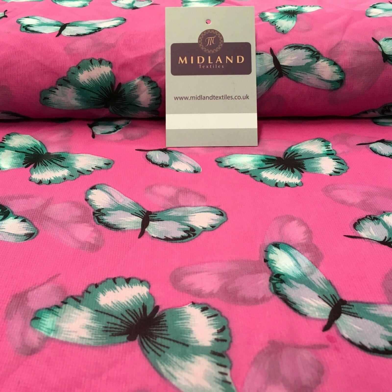 Pink Butterfly High Street Printed Light Chiffon Fabric 150 cm Wide MK1084 Mtex