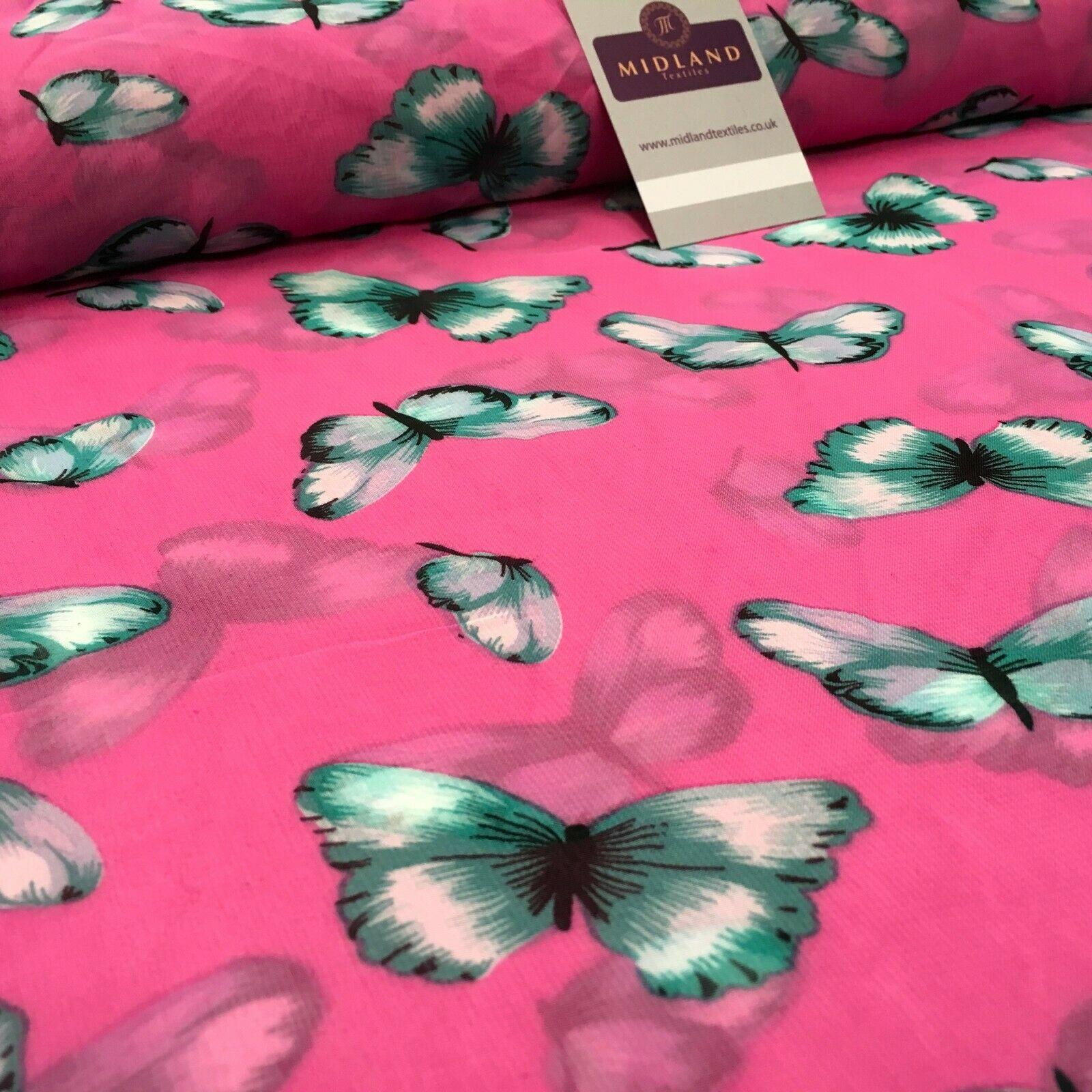 Pink Butterfly High Street Printed Light Chiffon Fabric 150 cm Wide MK1084 Mtex