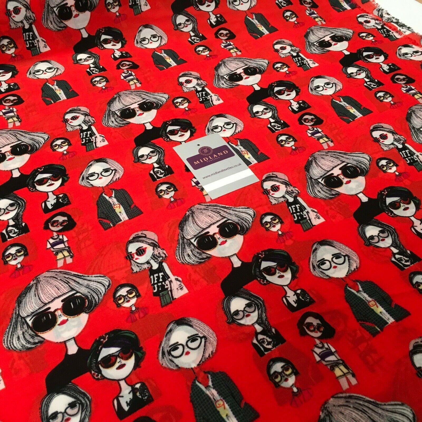 Character Illustration Georgette crepe Linen effect Fabric 150cm wide MK1095-13