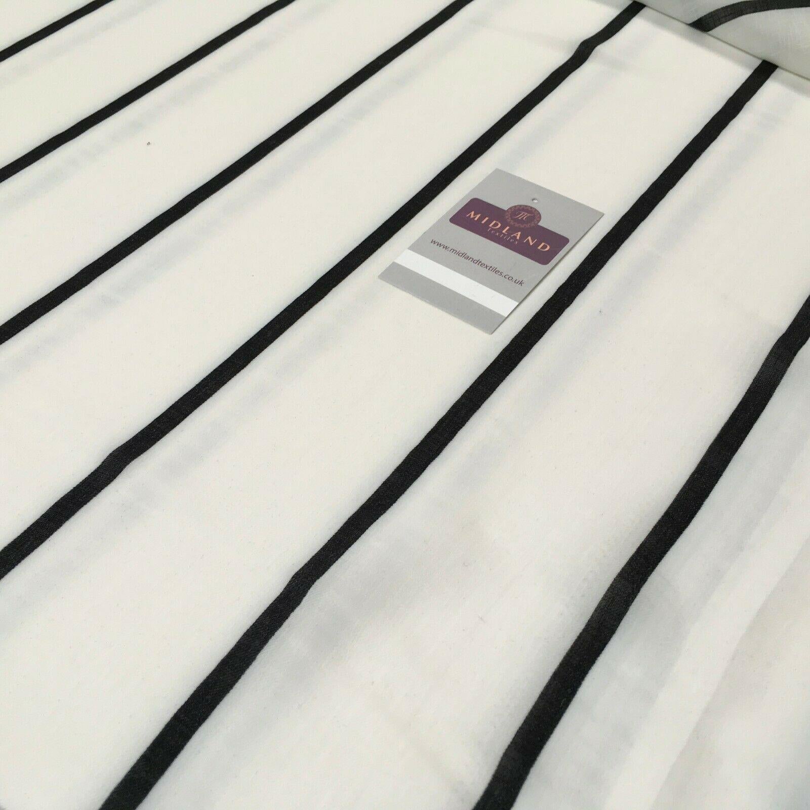 Ivory and Black Striped Georgette crepe Linen effect dress Fabric 150cm MK1095-3
