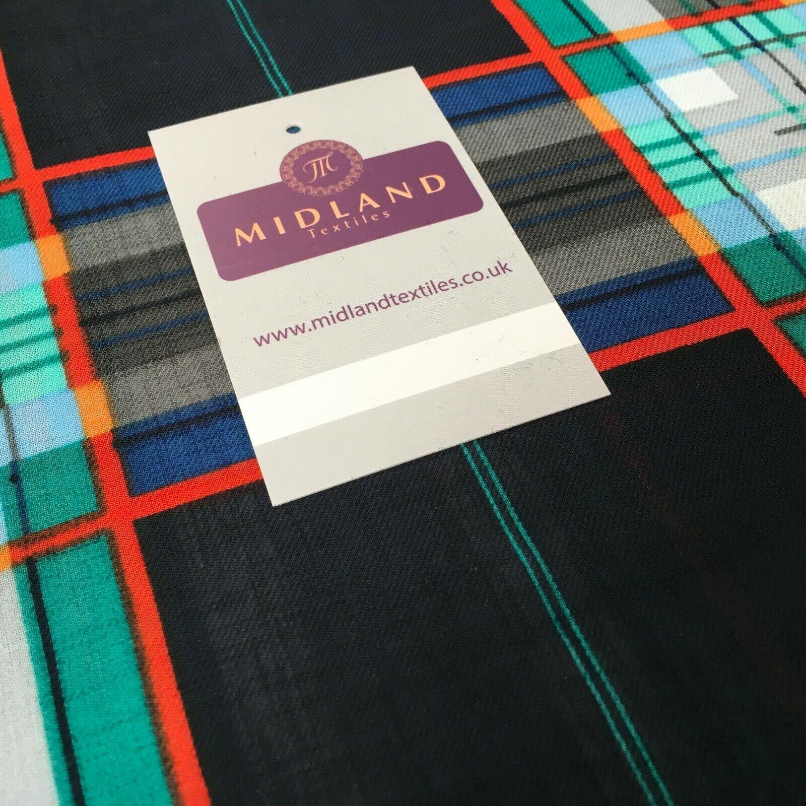 Navy & Jade tartan Georgette crepe Linen effect Fabric 150cm wide MK1095-22