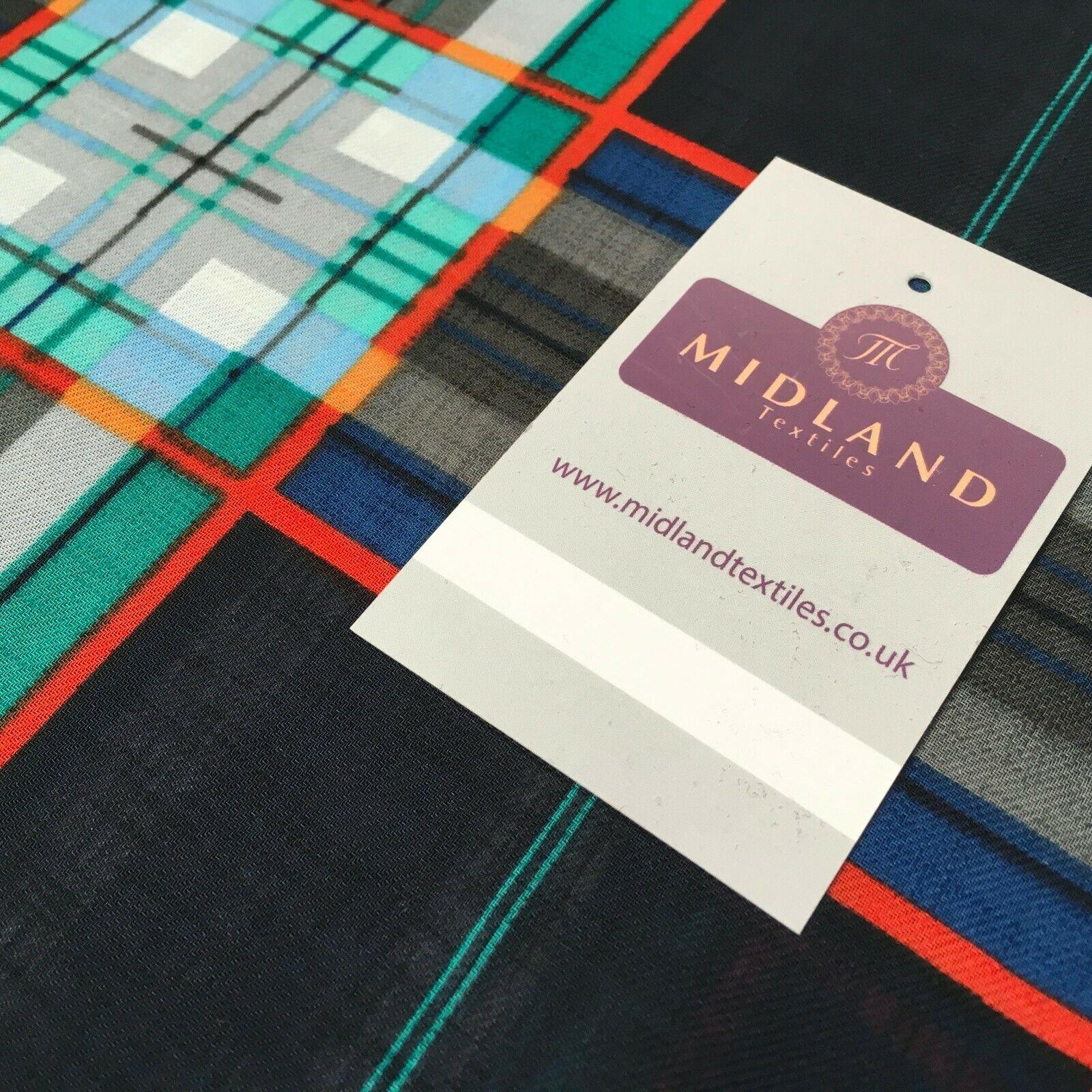 Navy & Jade tartan Georgette crepe Linen effect Fabric 150cm wide MK1095-22