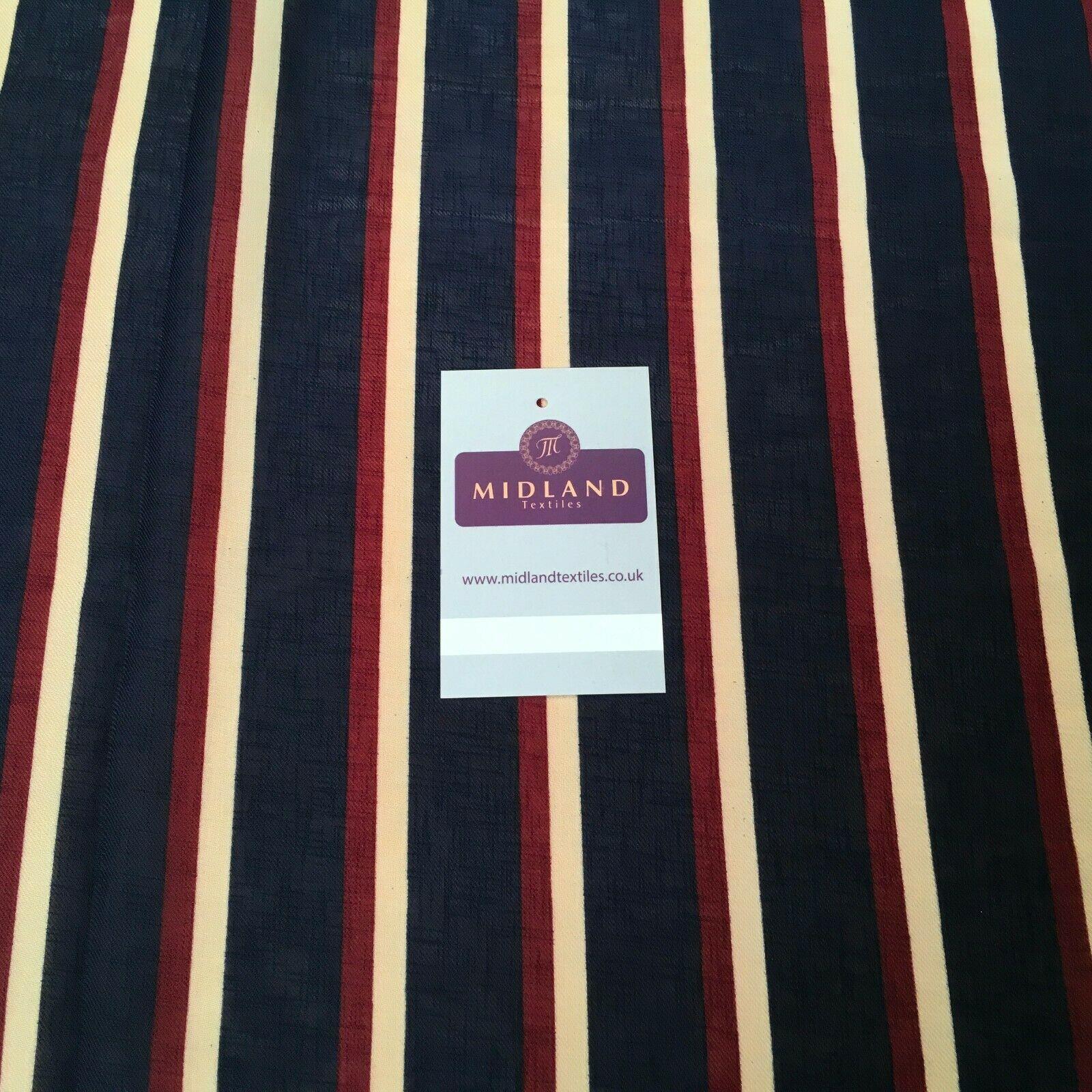 Navy Striped Georgette crepe Linen effect dress Fabric 150cm wide MK1095-12