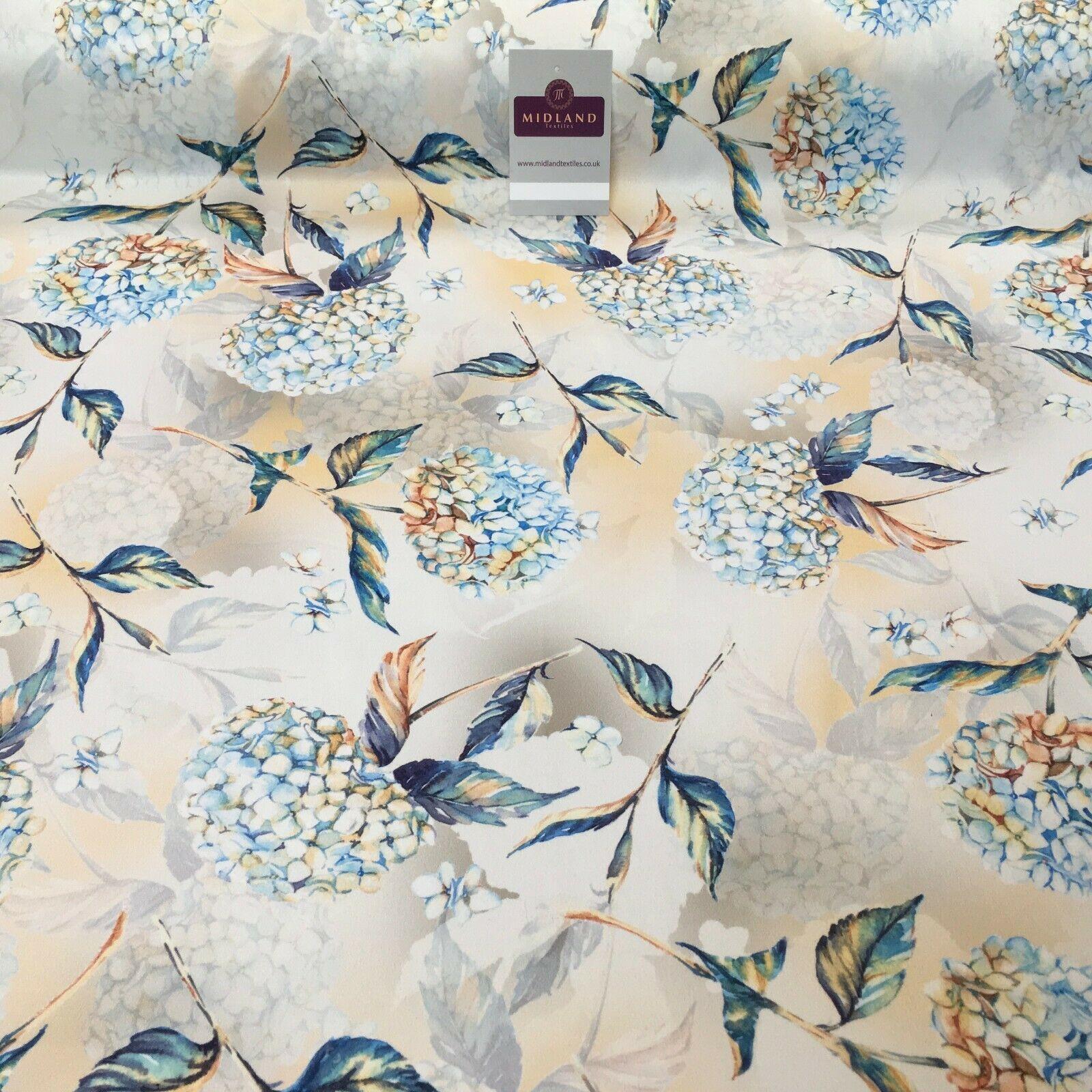 Peach Blue Matt Floral peach skin Silky Satin Dress Fabric 58' MA1081-1 Mtex